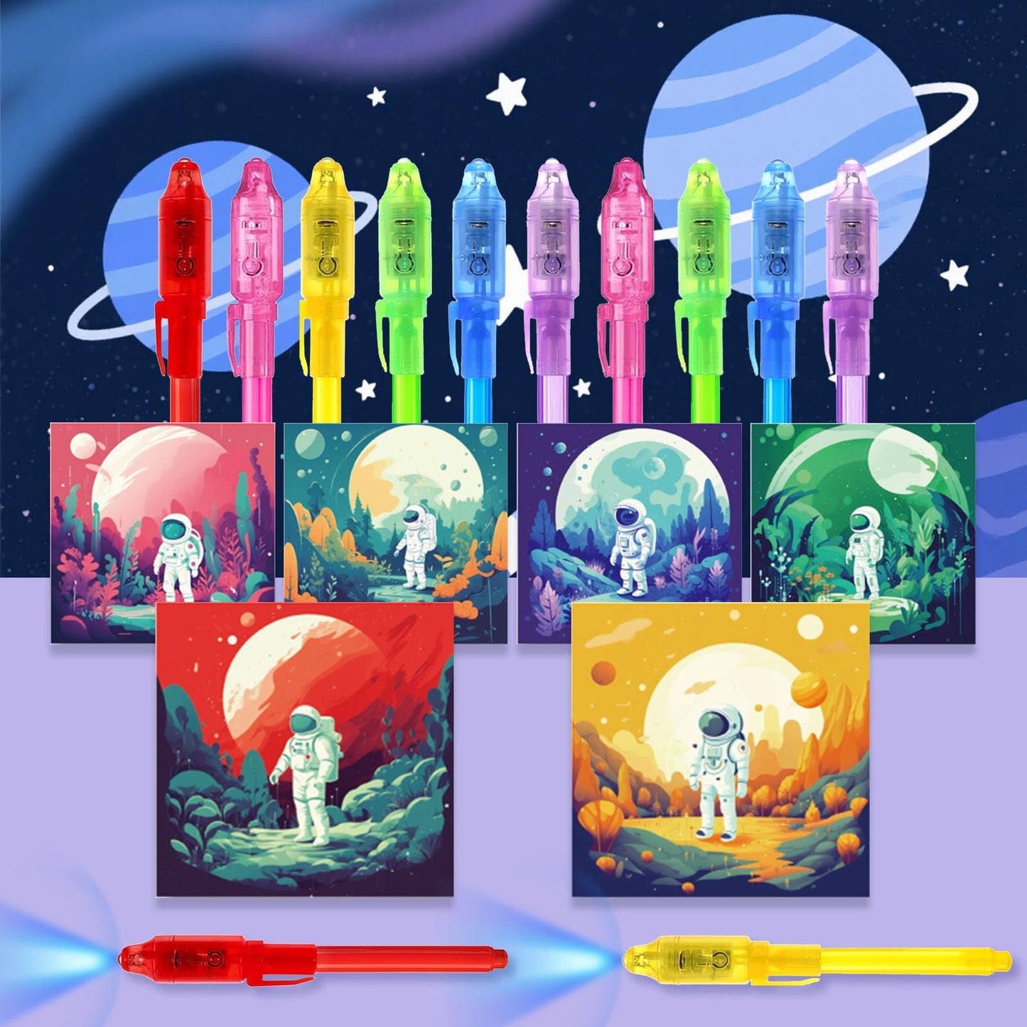EODVICS 12 Pack Upgraded Invisible Ink Spy Pen with Notebook & UV Light Magic Marker, for Secret Messages Birthday Party Easter Halloween Christmas Goodie Bag Gifts for Kids Ages 3+