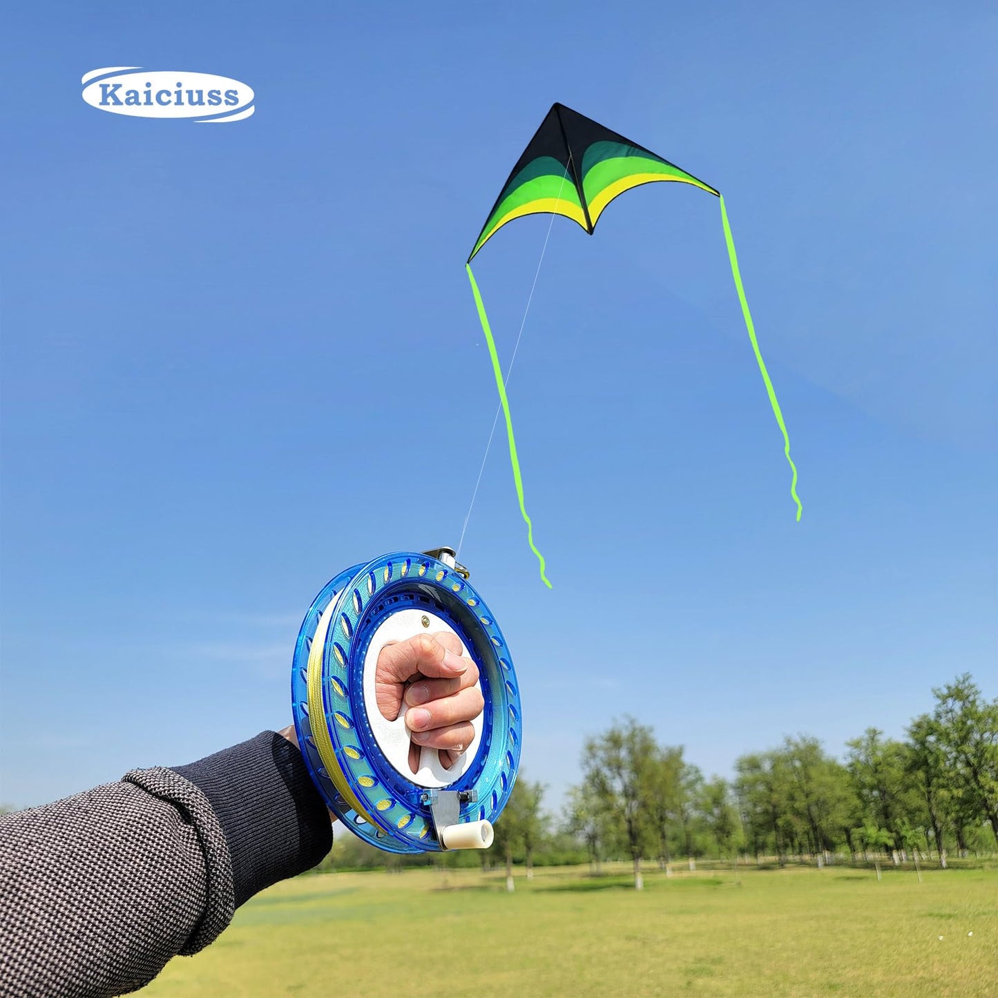 Kaiciuss 2024 New Kite & Reel Winder Set for Kids and Adults, 60’’ x 29.5’’ Large Single Line Easy to Fly and 7.1’’ Spool Include Safety Lock with 650 FT Strong Kite String