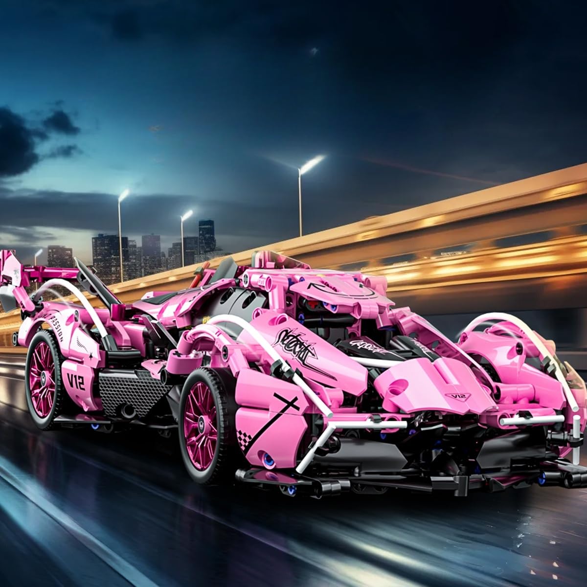 Chodia Sport Racing Car Building Block Sets for Adults, 1:14 Pink Race Supercar Toys Kits Collectible MOC Model Christmas Xmas Birthday Gifts for Old Boys and Girls, Teens Men Women Age 8-12 12-16,14+