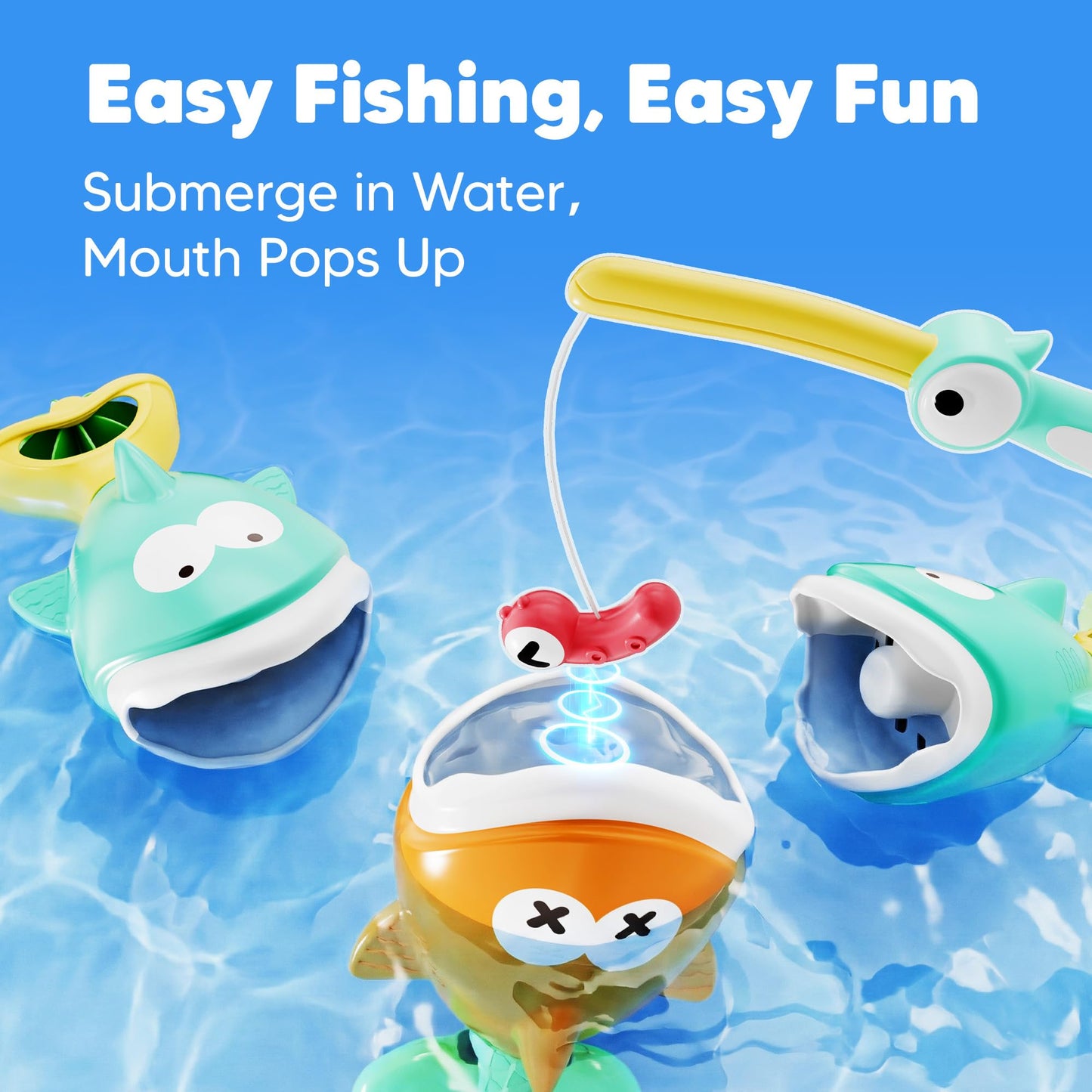 iPlay, iLearn Baby Fishing Bath Toy, Toddler Bathtub Magnetic Fishing Game W/Pole Net Fish Water Squirt Animal, Kid Shower Bathtime for Pool Play, Birthday Gift 6 12 18 Month 1 2 3 Year Old Boys Girls