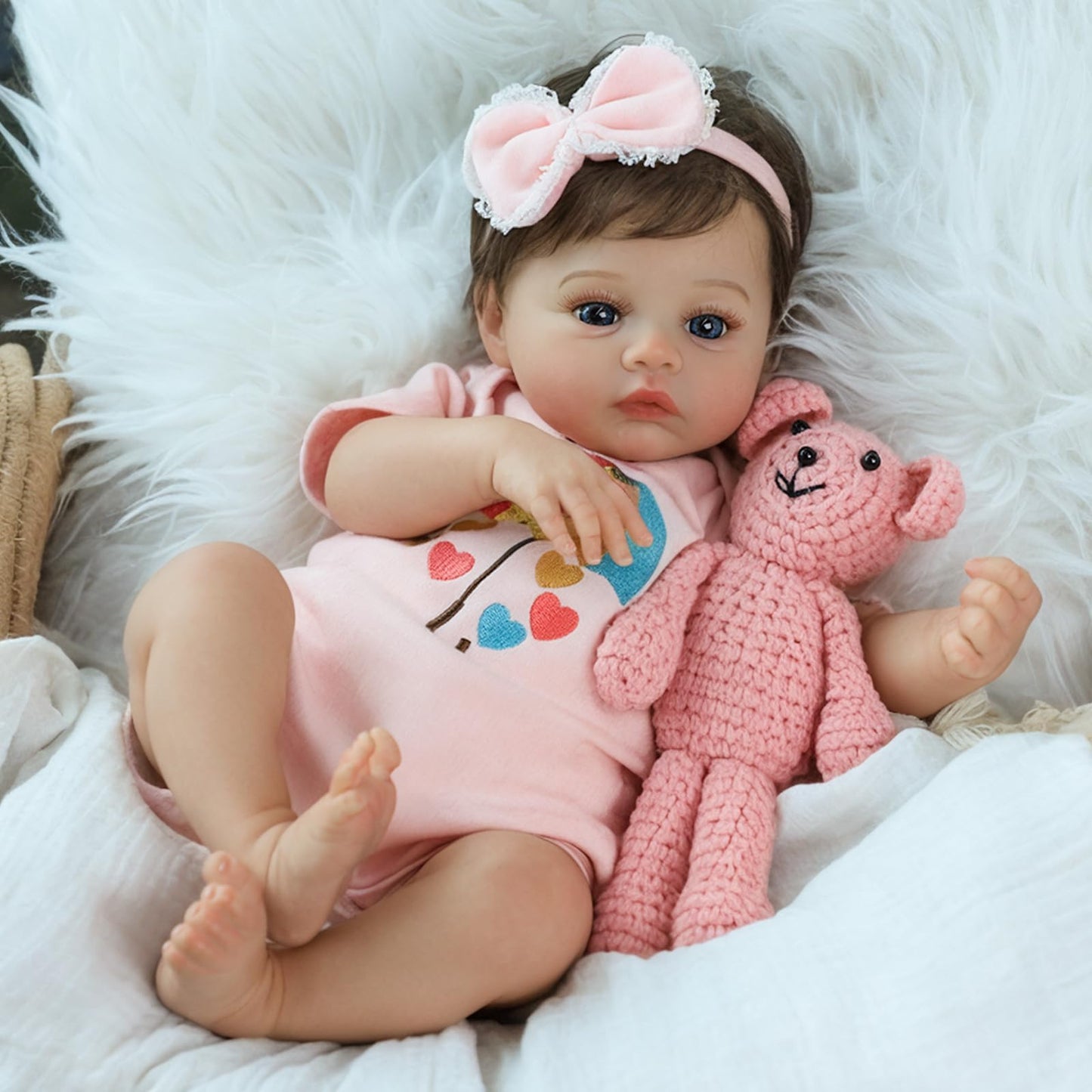 SCOM Lifelike Reborn Baby Dolls - Meadow 18 Inch Realistic Baby Dolls Newborn Girl Cloth Body Vinyl Limbs Gift or Toys Collection for Kids Age 3+
