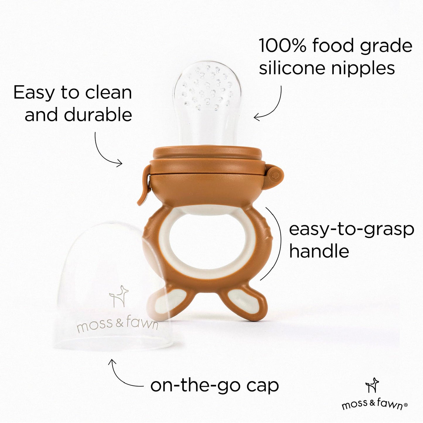 Moss and Fawn Little Explorer Kit - Silicone Frozen Breast Milk Popsicle Kit with Forage Feeder, Teething Popsicle Ice Cube Tray, & Gather & Roll Baby Feeding Bib - BPA, PVC, & Lead-Free - Foliage