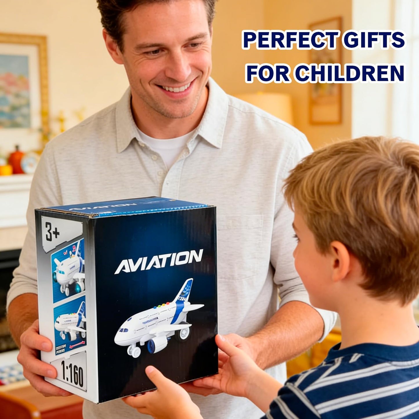 lonfypeng Kids Airplane Toy with LED Lights & Music Sounds, Electric Aircraft Toy for Toddlers Boys Girls Age 3 4 5 6, Birthday for Kids Who Love Aviation