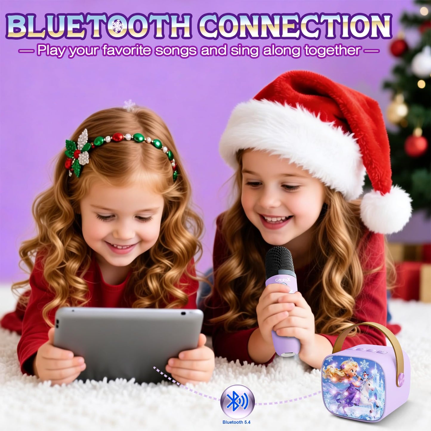 Mini Karaoke Machine for Kids:Girls Birthday Gifts Frozen Toys for Age 3 4 5 6 7 8 9 10 11 12+ Year Old Little Girl Teens Princess Party Gift Toddler Singing Toy,Bluetooth Speaker with 2 Wireless Mics
