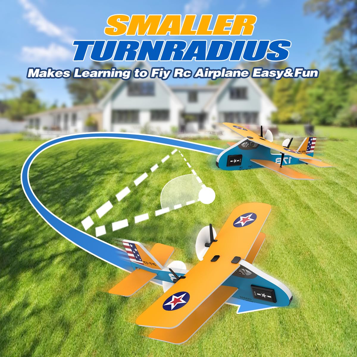 RoofWorld RC Plane 2. 4Ghz RC Airplane for Kids & Beginners Easy to Fly with 6-axis Gyro Stabilizer 2CH MPP Remote Control RC Glider Indoor/Outdoor STEM Toy for Boy Girl Pilots (Yellow Biplane)