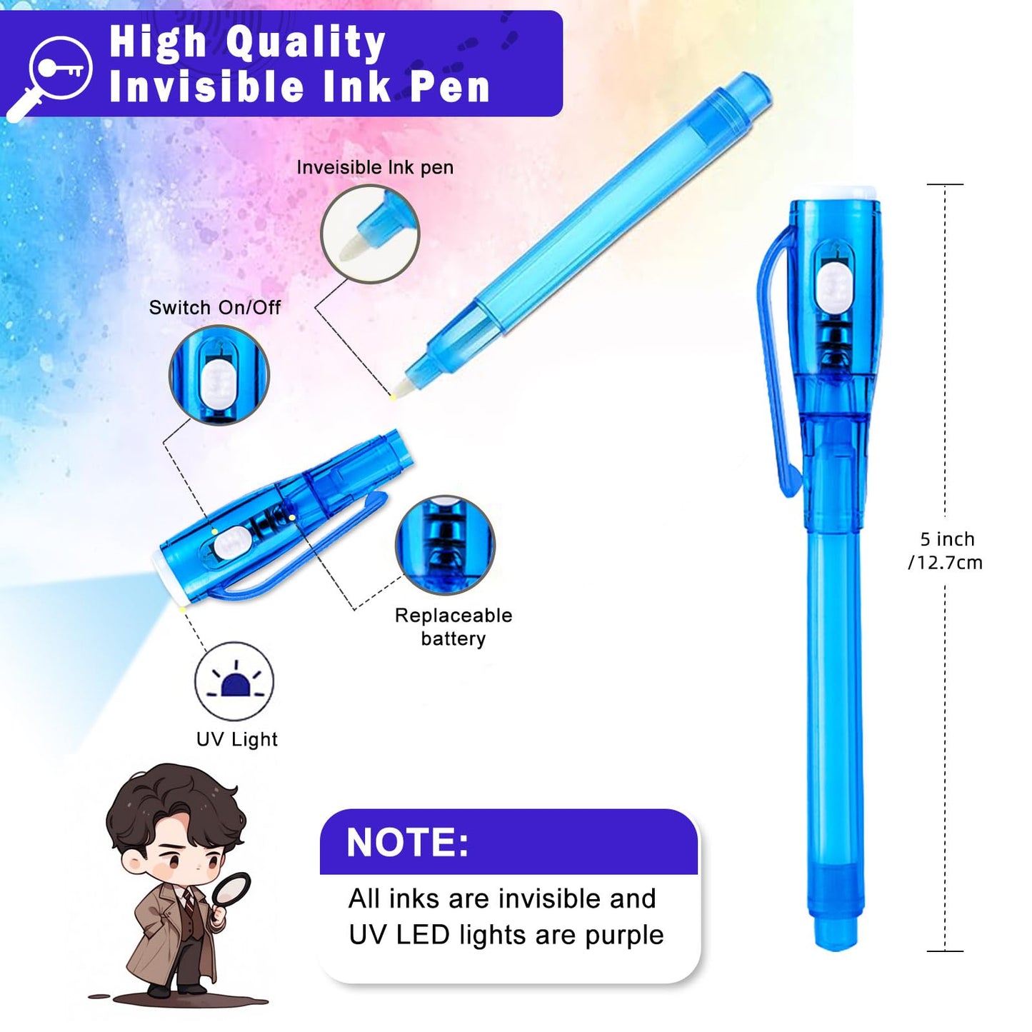 EODVICS 28 Pack Bulk Invisible Ink Spy Pen with UV Light, Magic Marker for Secret Messages, Classroom Prizes Goodie Bag Stuffers Birthday Party Favors for Kids Ages 3+