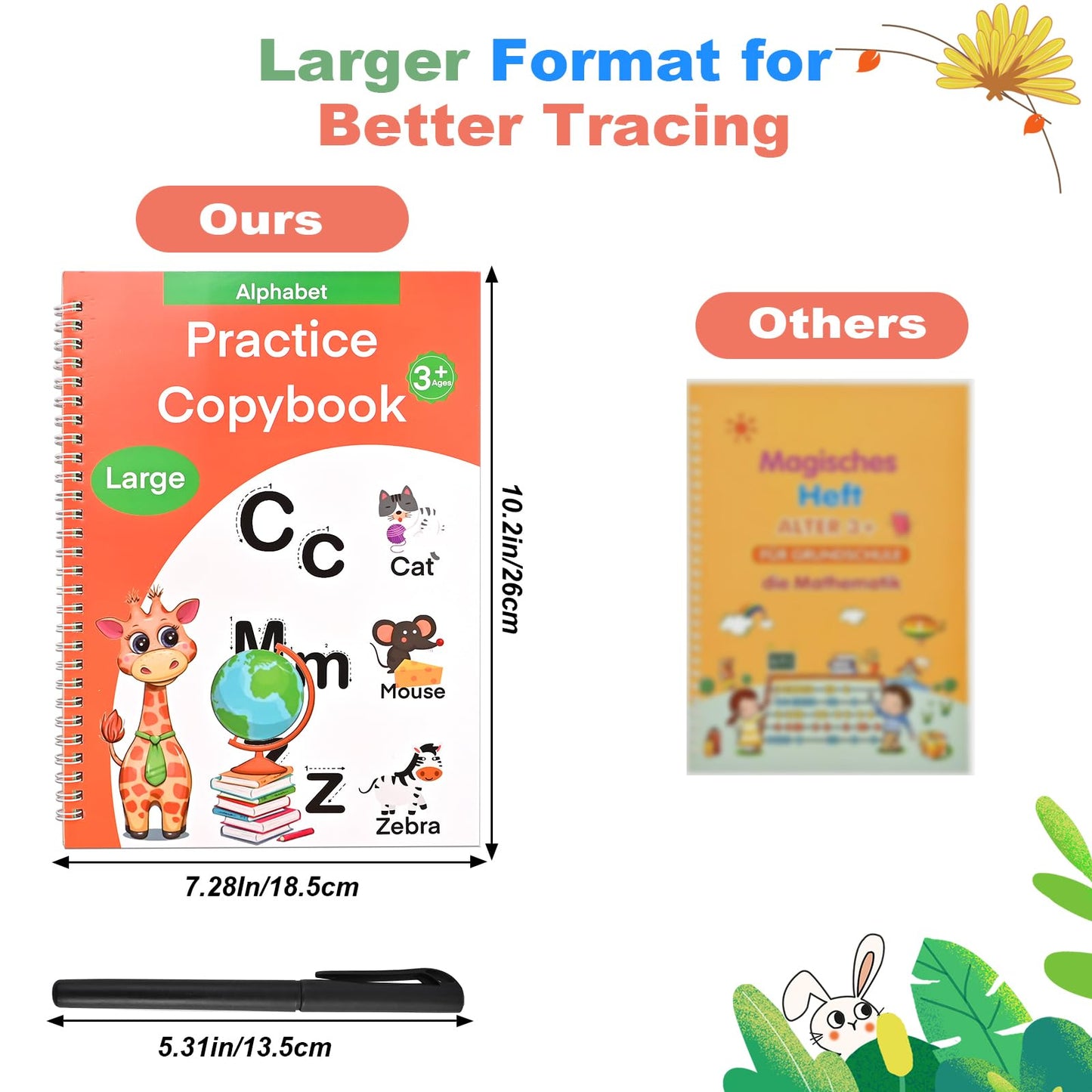 Grooved Handwriting Practice Books for Kids Ages 3–8, Reusable Tracing Workbooks with Deep Grooves – Letters, Numbers, Math, Drawing & Words – Disappearing Ink Pens, Pencil Grips & Storage Bag