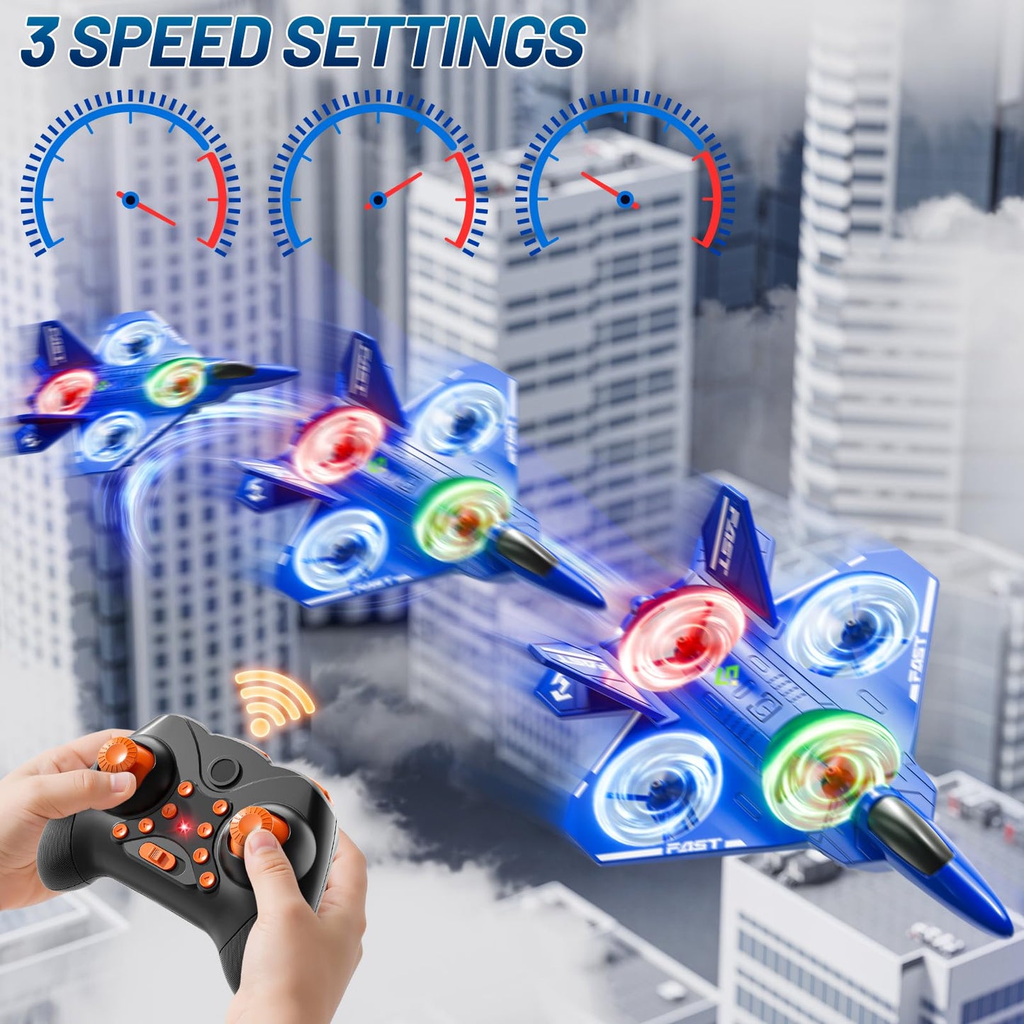 KIZONLY Remote Control Airplane for Kids, RC Airplane for Kids Adults, Indoor Outdoor Airplane with Speed Adjustment, One-Buttom Tricks, Surround etc, Birthday Airplane Gift Toys for Boys Girls Adults