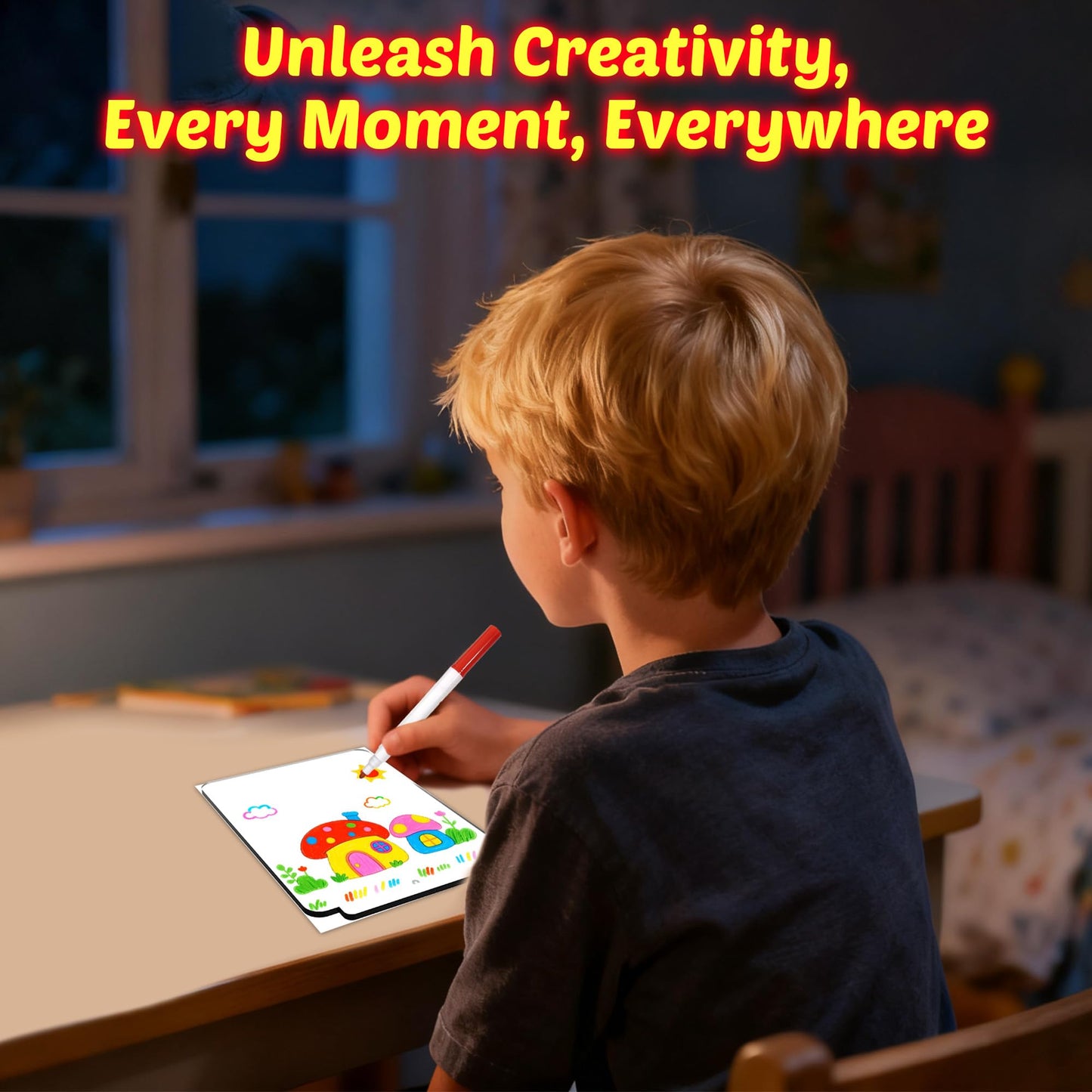 MOKOQI Rechargeable LED Drawing Board | Cordless LED Note Message Board for Kids，DIY Kids Own Night Light | Dry Erase Writing Board | Easter Birthday Gifts for Girls Boys 6-8