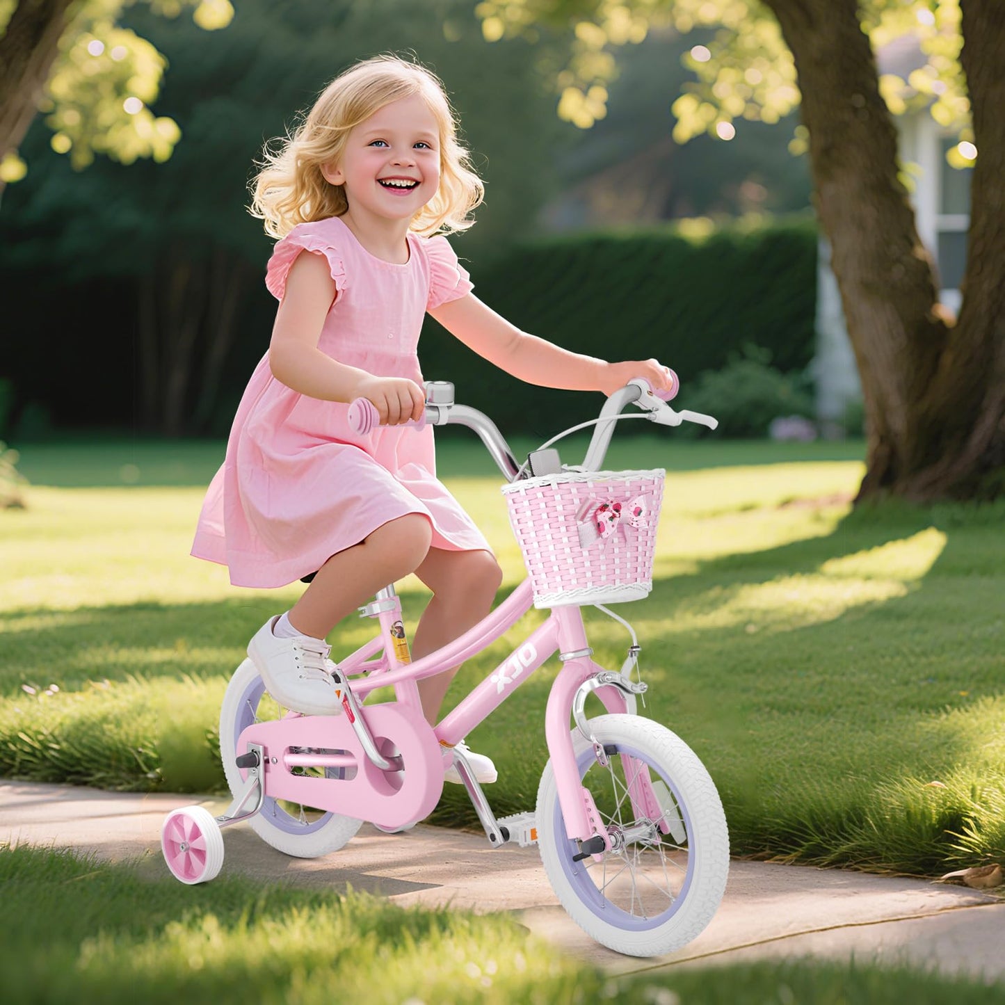 XJD Girls Bike for 2-12 Years Old Kids 12 14 16 20 Inch Toddler Bike, Kids Bike with Training Wheels,Adjustable Seat and Handlebar (12 Inch with Training Wheels, Pink)
