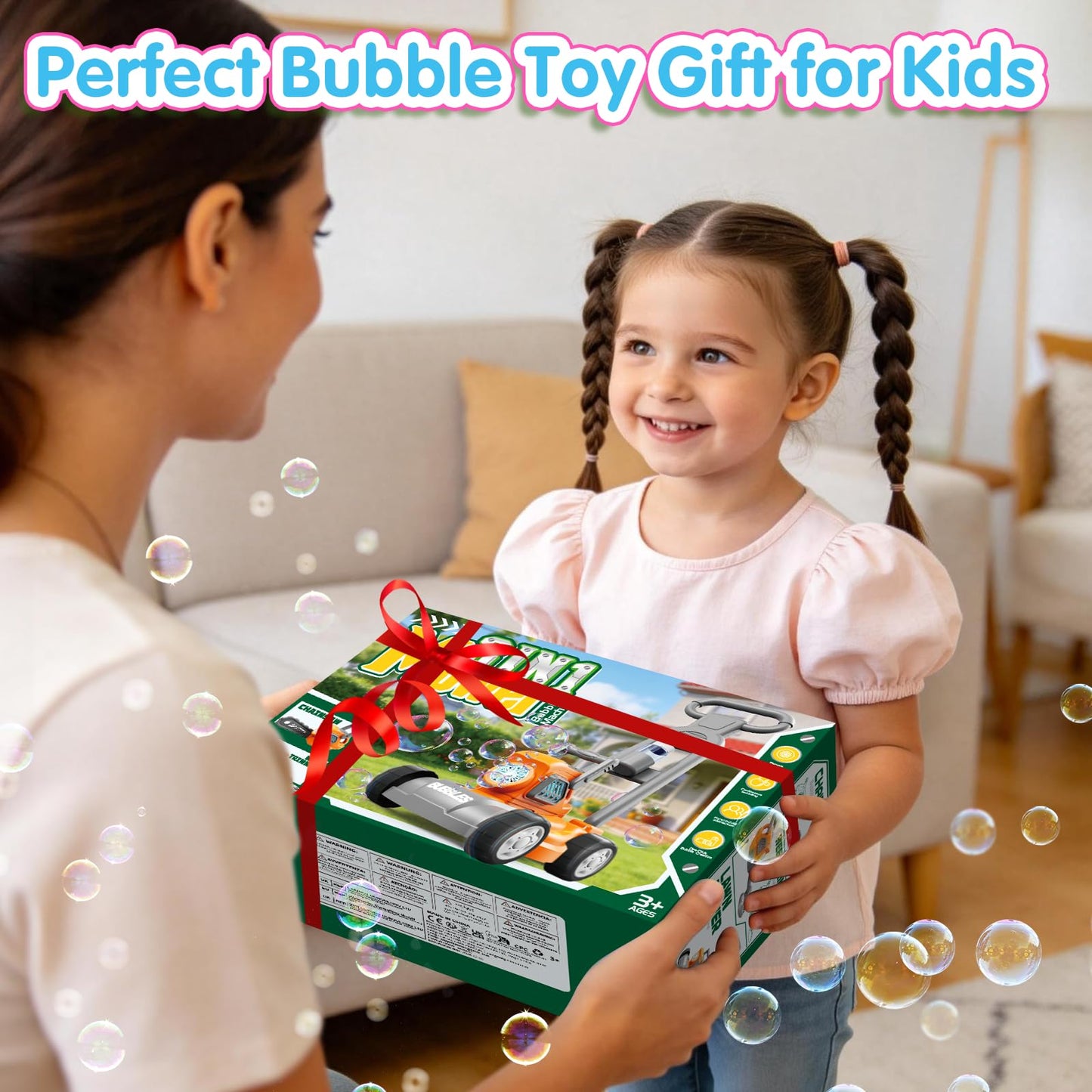 Bubble Lawn Mower for Kids, 3-in-1 Bubble Machine Blower with 10 Bubble Solution, Outdoor Push Toys for Toddlers Ages 3-8, Birthday Easter Summer Gift for Boys Girls 3 4 5 6 7 8 Year Old