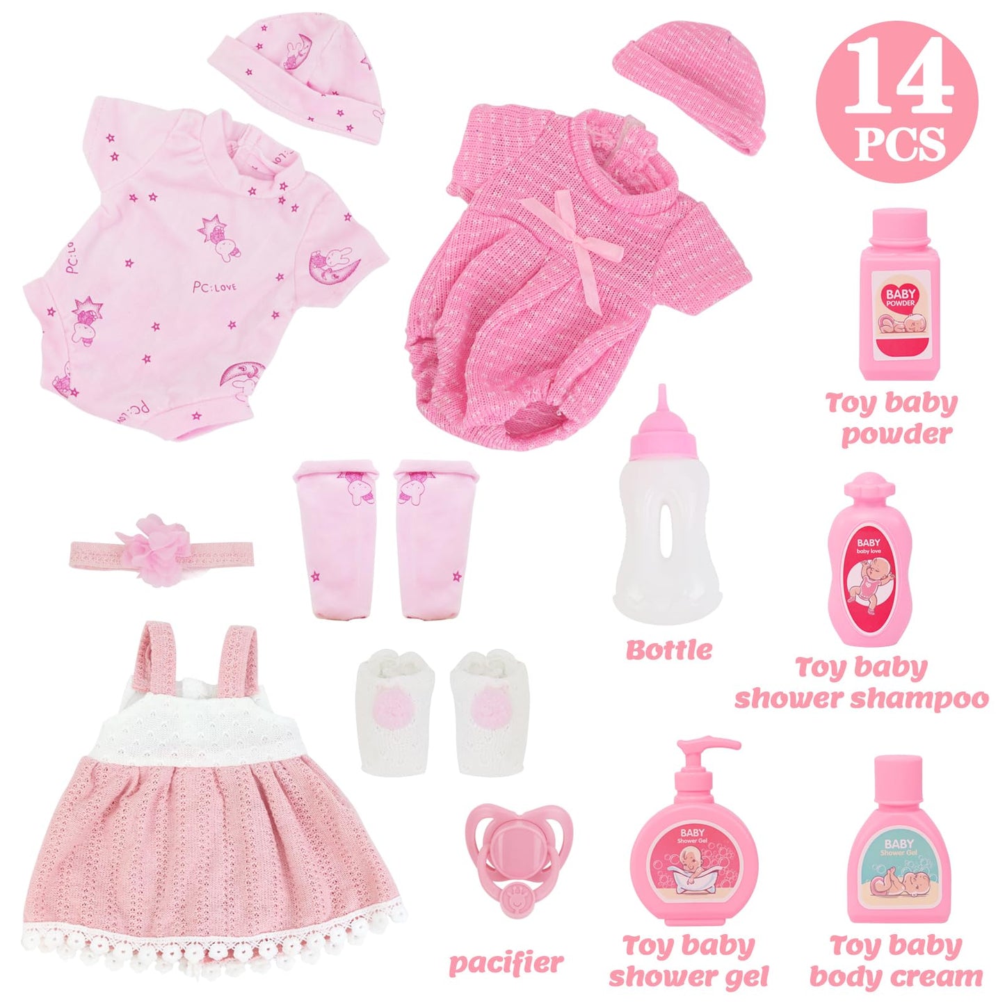 UNICORN ELEMENT 14 Inch Baby Doll-Baby Dolls with 15 Piece Accessories Set, Soft Body Baby Girl Doll, with Bottle & Pacifier, Clothes and Hats, Gift Box for Toddlers Ages 3 4 5