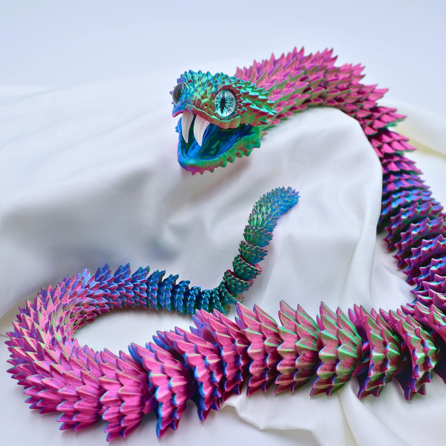 Dpcirk 35.5-inch Oversized 3D Printed Snake Model with Movable Teeth and Flexible Joints, Reptile Animal Figurine, Stress Relief, Surprising and Magical Gift (35.5in Red Blue Yellow)