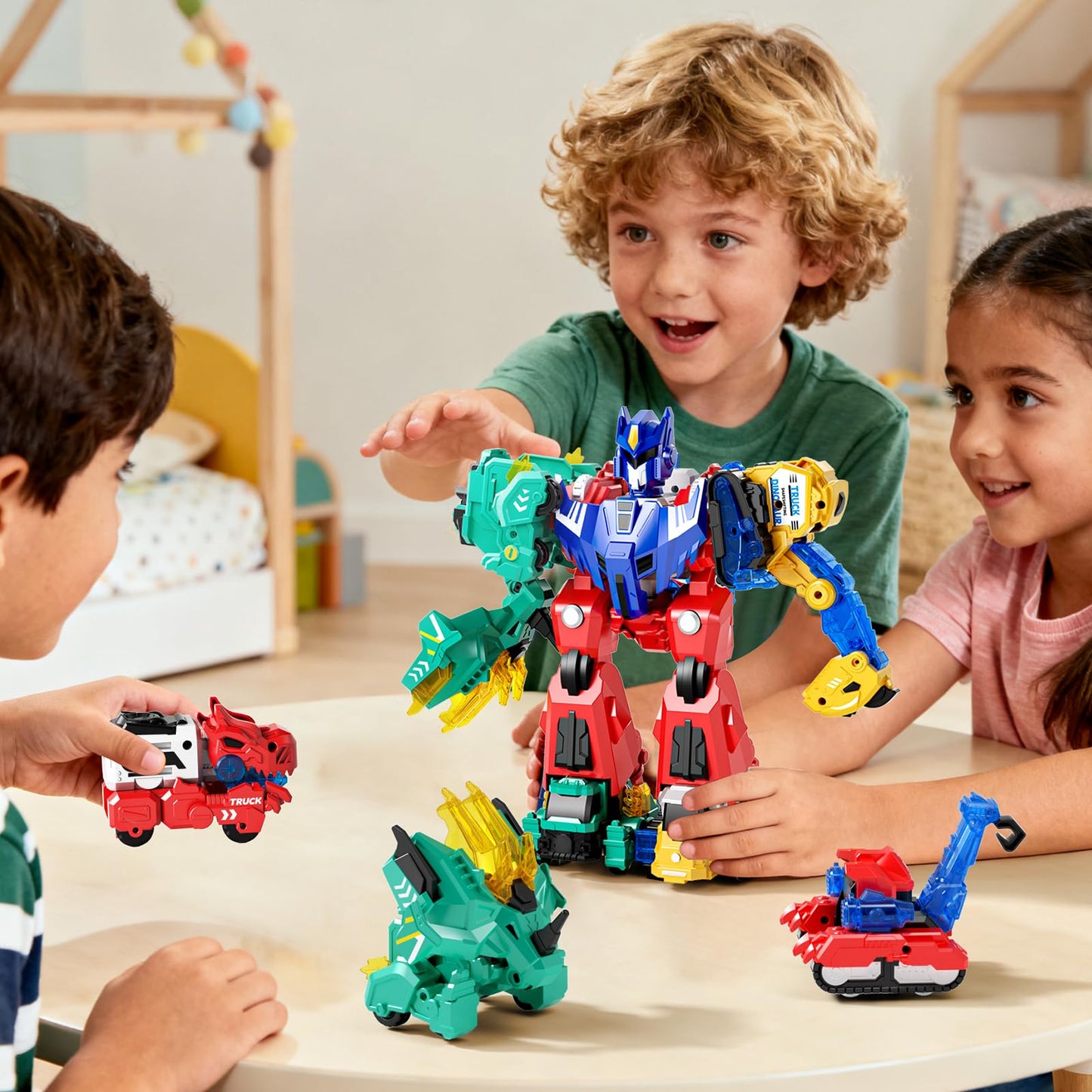 Dimoarch Magnetic Dinosaur Transforming Robot Toys, 6-in-1 Dino Construction Trucks for Kids, Magnetic Car Toys for Boys Girls Age 3 4 5 6 7 8, STEM Educational Christmas Building Gift