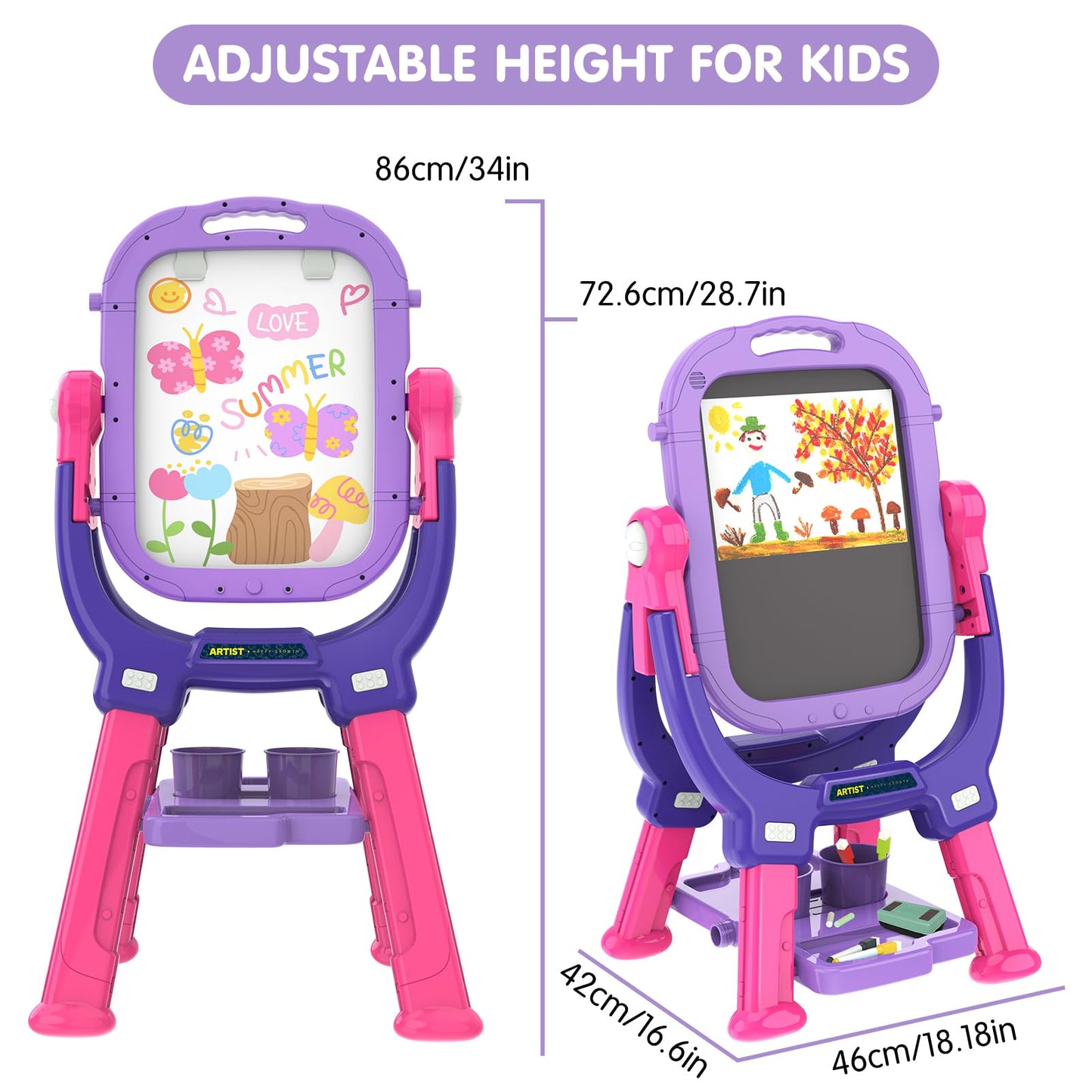 Ylovetoys Easel for Kids, Toddler Art Easel Adjustable Standing, Magnetic Double Sided Easel with Painting Accessories Gift for Boys and Girls (Purple red)