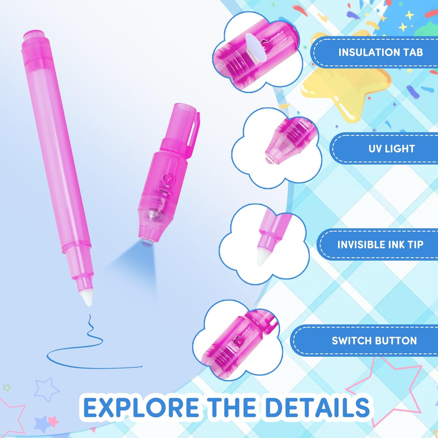 Daemson Invisible Ink Pens with UV Light, 80 PCS Bulk Spy Pens for Kids Party Favors, Secret Message Marker Set for Halloween Goodie Bags, Christmas Stocking Stuffers, Classroom Prizes & Treasure Hunt