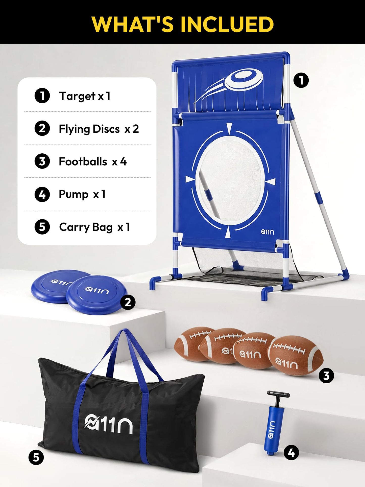 A11N SPORTS Poolside Target Game Set - 2-in-1 Outdoor Swimming Pool Toss Toy with Flying Discs & Foam Footballs, Backyard Water Party Games for Kids & Adults, Summer Fun Activities