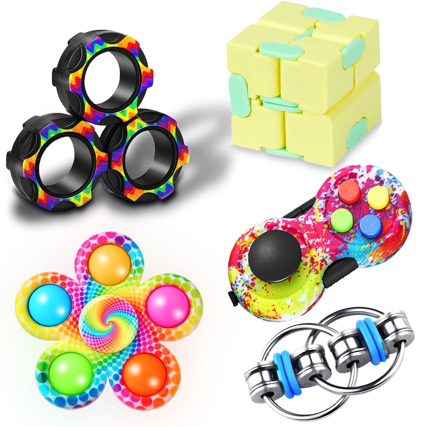 5PC Fidget Toys Adults Set Fidgets for Classroom Must Have Autism Sensory Pack Figette Cube ADHD Special Treasure Prize Tool Stress Relief Desk Cool Gadget for Kid Easter Basket Stuffers for Teen Boys