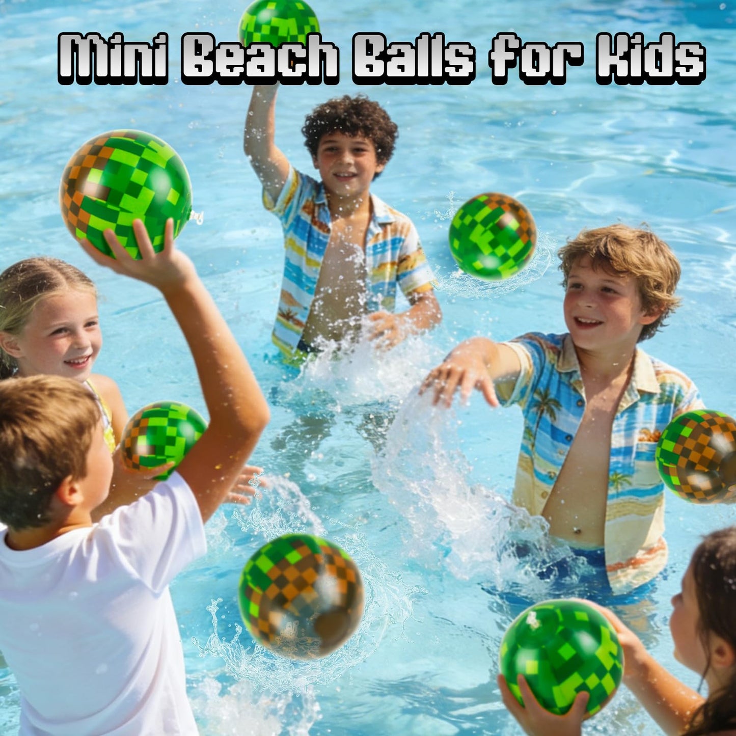 ZSMKJIAYE 12 Pack Pixel Themed Beach Balls - 6 Inches Green and Brown Inflatable Floating Balls for Birthday Party Decorations, Summer Pool and Beach Game, and Bulk Birthday Party Favors