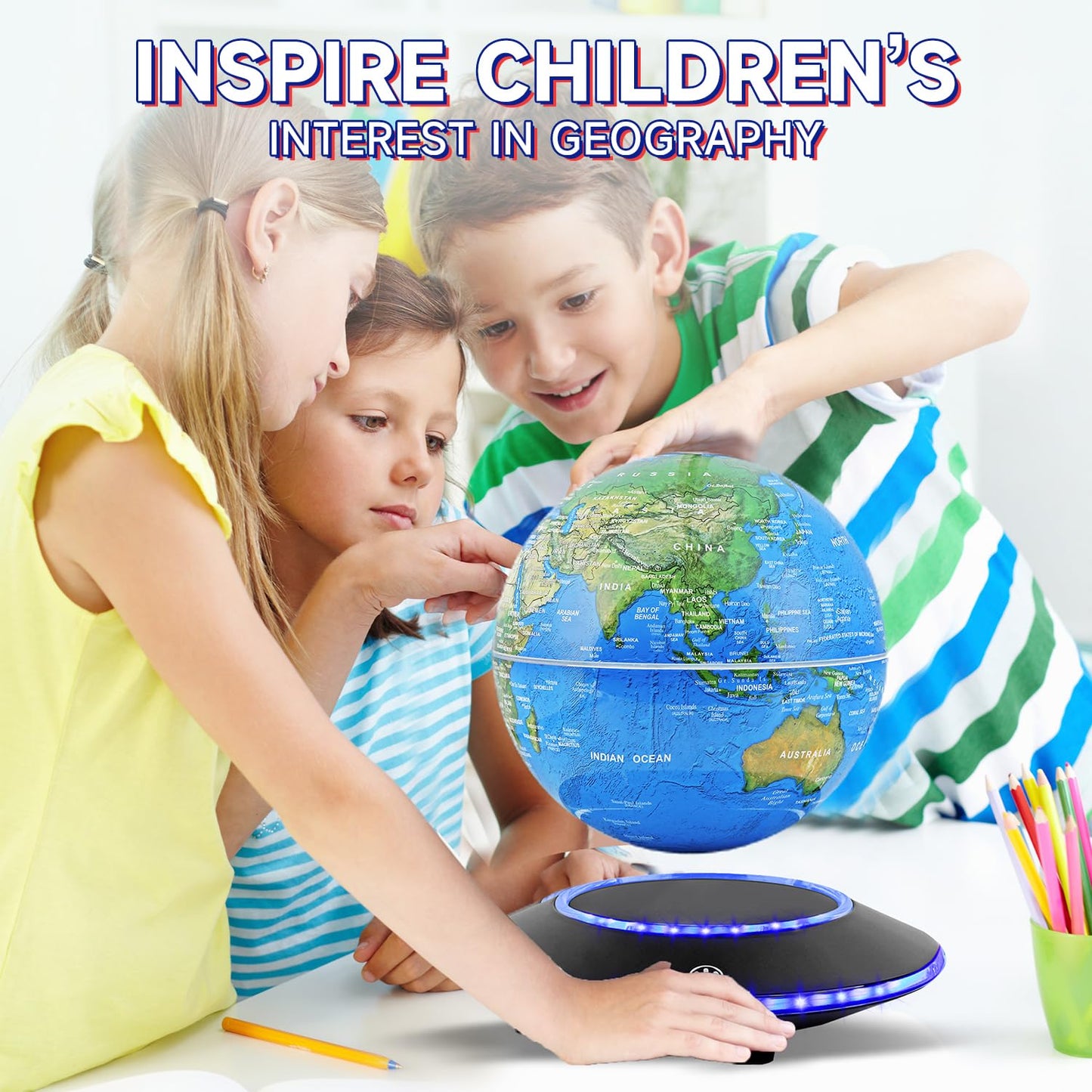 Magnetic Levitating Globe,Cool Gadgets Auto- Rotating Globes Floating Globe World Map Office Decor with LED Light Base for Children Educational Gift Home Office Desk Decoration (6 Inch)