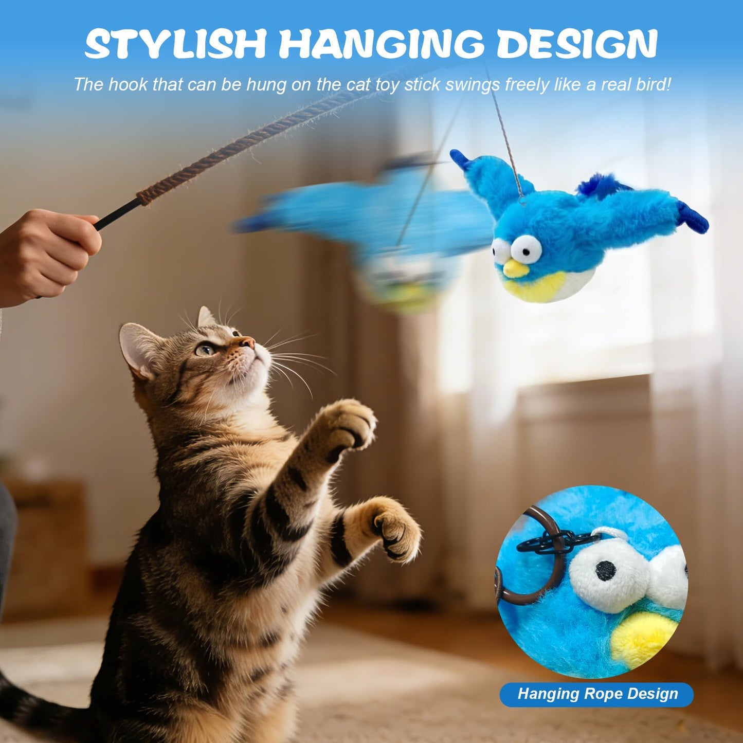 JoyCub Chirping Flapping Bird Cat Toy for Indoor Cats (Not Flying), Interactive Rechargeable Motion Sensor Toys, Lifelike Simulated Sparrow Kitten Exercise Toys for Bored Cats Entertainment