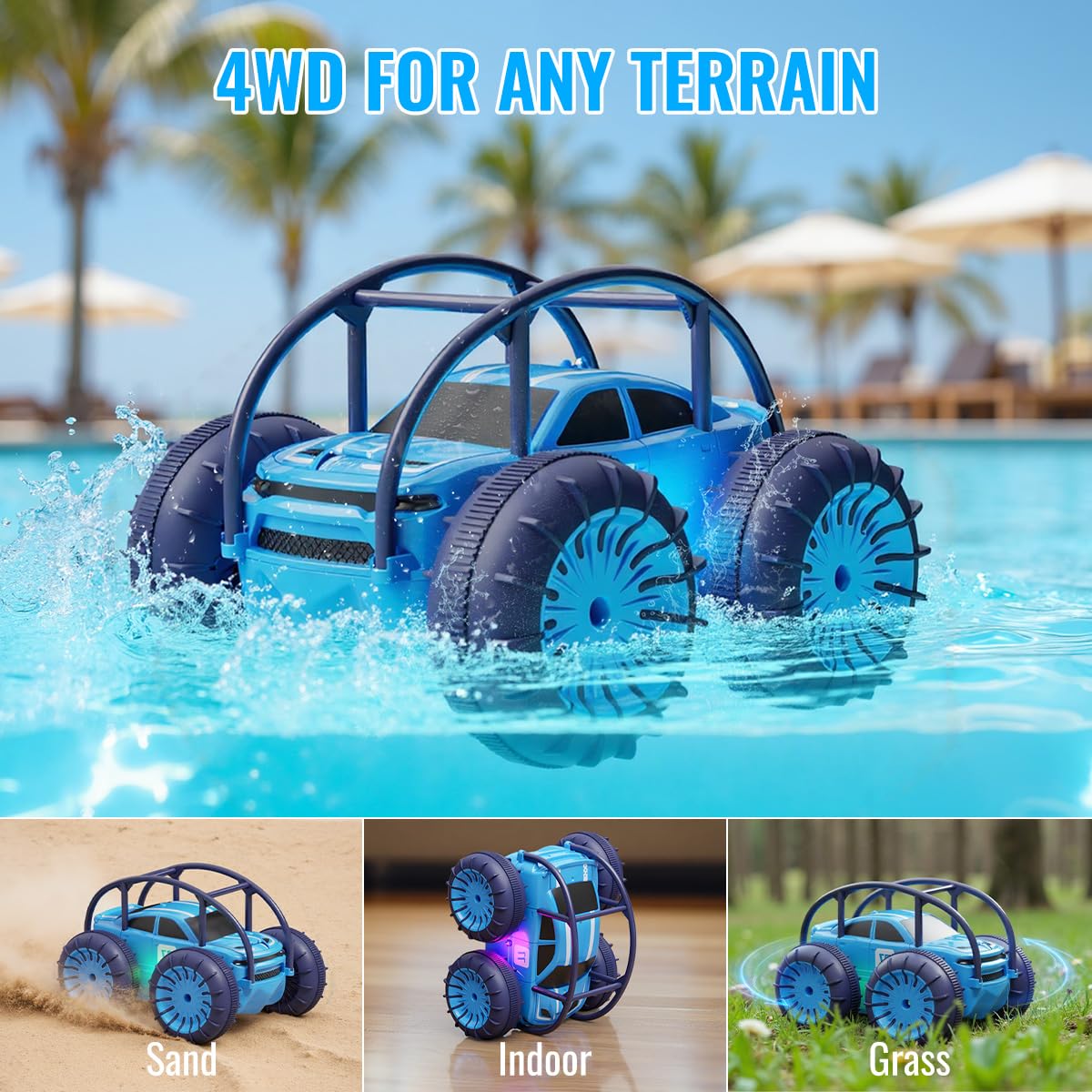 ifollower Amphibious Remote Control Car, Rechargeable RC Cars & Remote 360° Rotating Flips 2.4Ghz 4WD All Terrain Stunt Car Toy Christmas Birthday Gift for Kids Boys 3-12 Years
