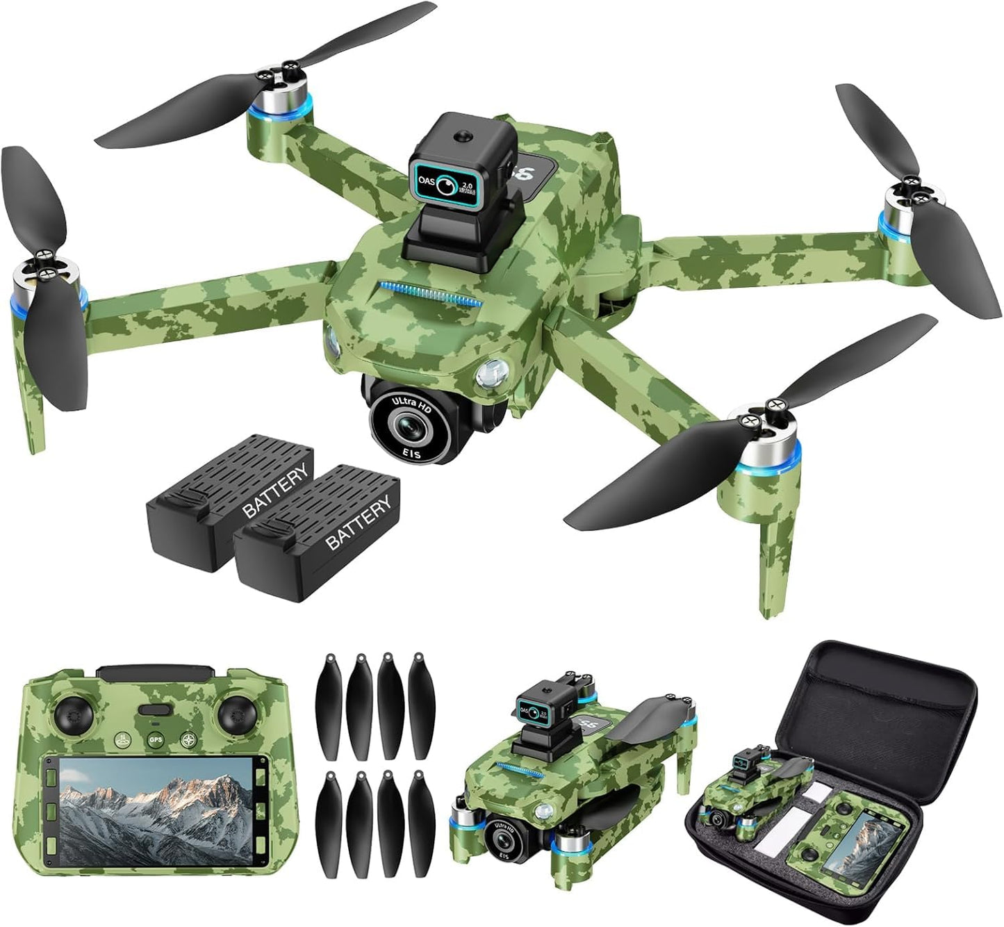 4K GPS Drone with Camera for Adults - 5G Remote Controller with 5.9 Inch Screen,Under 249g，Obstacle Avoidance, 60 Min Flight, Foldable Drone for Adults Beginners.（camouflage）