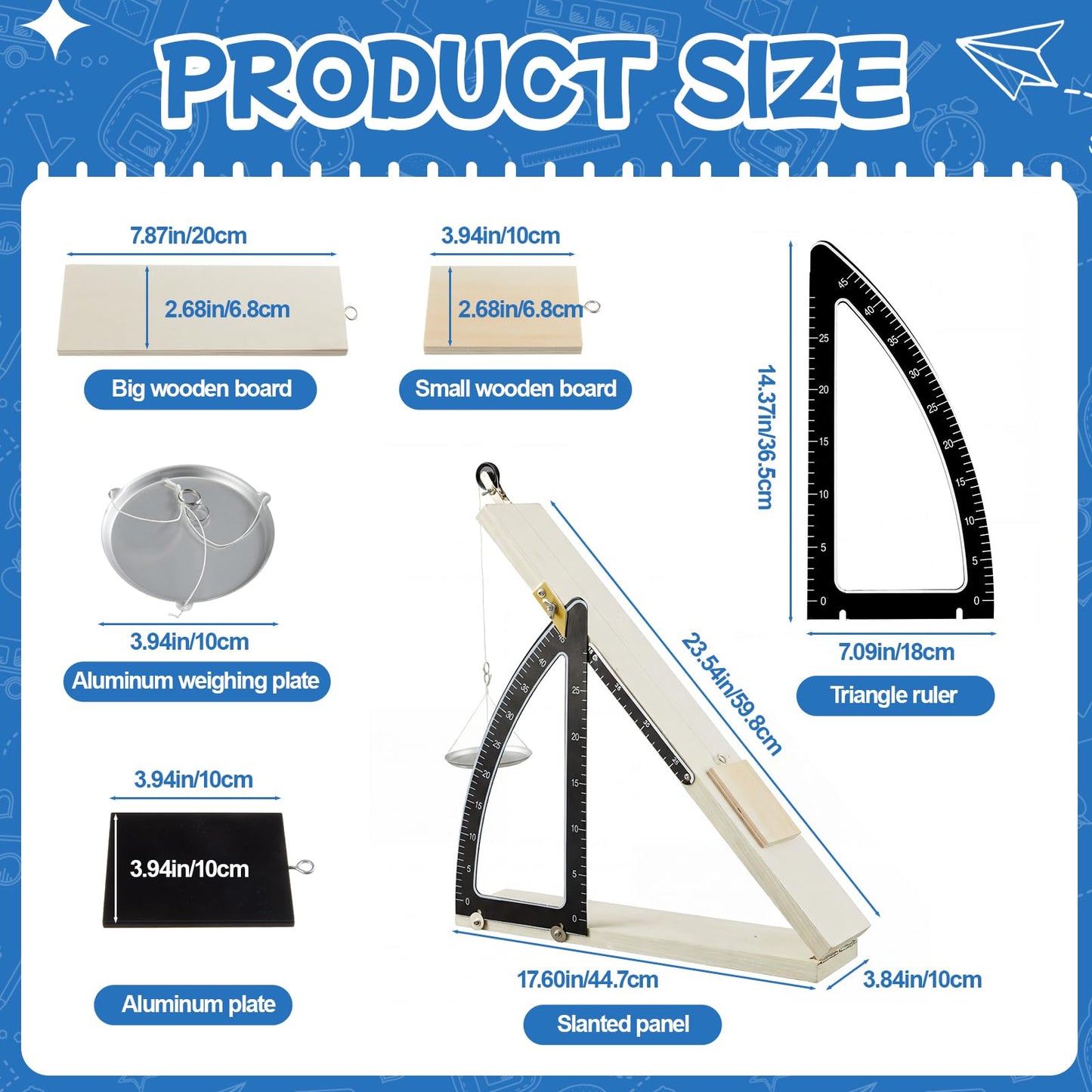 Inclined Plane Friction Set Adjustable 0° to 45° Apparatus for Physics Education with Wood and Aluminum Boards and Weight Hanger, Angle Control Motion Studies Force Resolution Lab Equipment for School