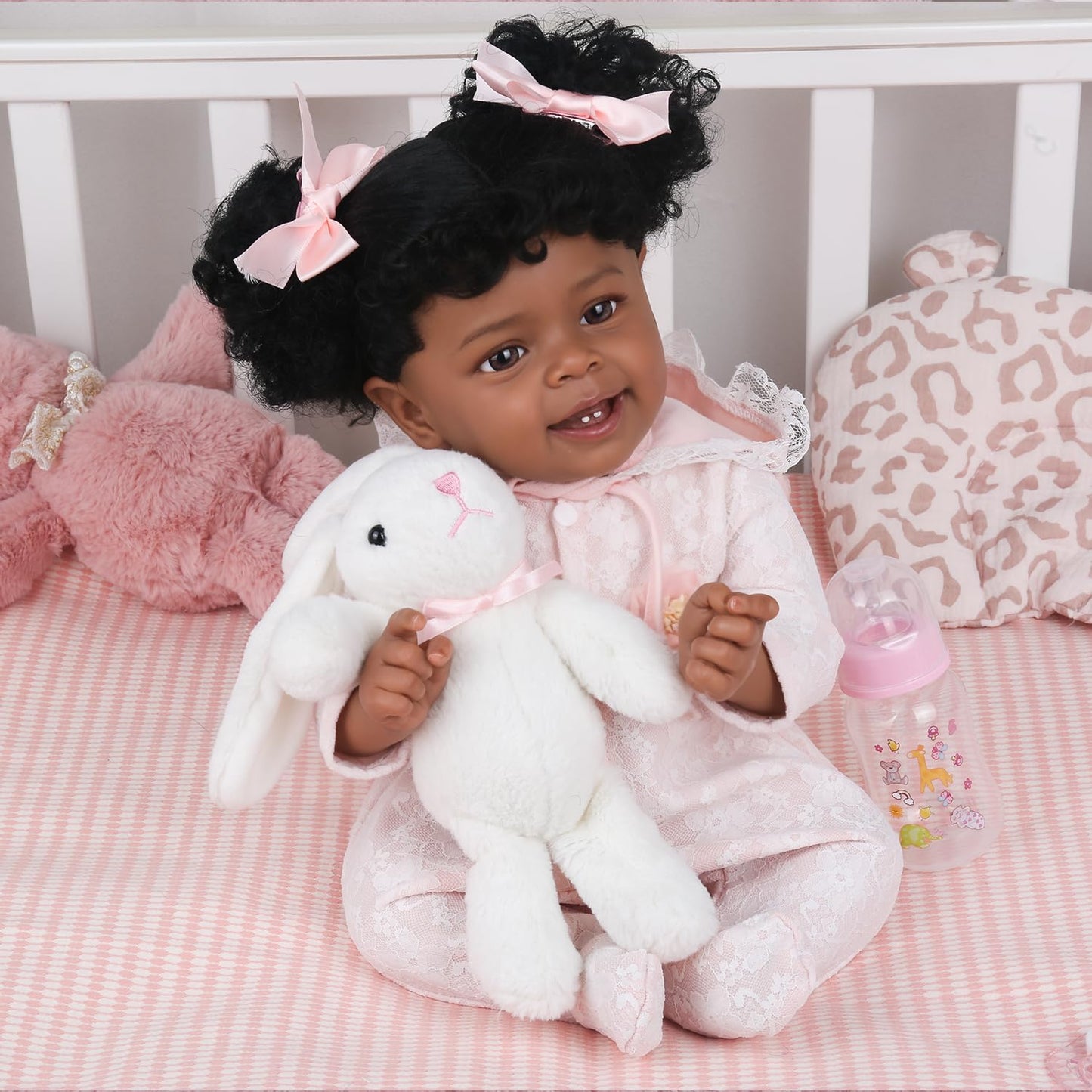 KSBD Realistic Reborn Baby Doll Black Girl - 18 Inch African American Newborn Toddler Real Life Lifelike Handmade Baby with Hair, Soft Weighted Body, Accessories, Cuddly, Gift Box for Kids Age 3+