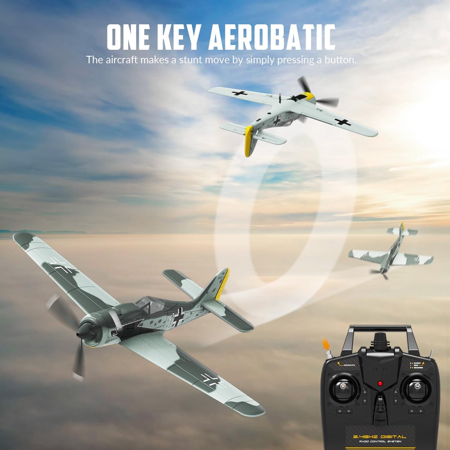 volantexrc RC Plane FW190 Fighter 4CH Remote Control Airplane RTF with Aileron, Gyro, Aerobatics & 3 Modes to Fly, Hobby Radio Controlled Warbird Aircraft for Adults, Beginners (761-17)