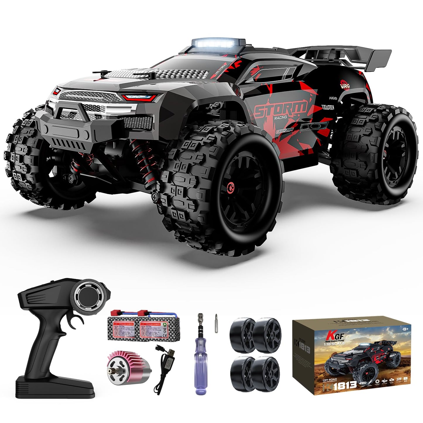 Remote Control Car 1:18 All Terrain RC Cars, 40 KPH High Speed Remote Control Truck, 4WD Electric Vehicle, Off-Road RC Truck with 2 Rechargeable Batteries, 2.4Ghz Remote Control Car for Kids & Adults