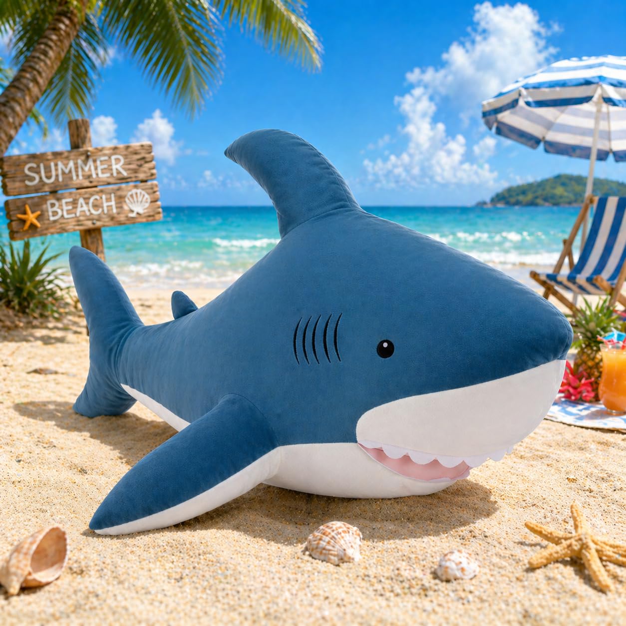 MorisMos 51inch Giant Shark Stuffed Animal, Large Shark Plush Toy Pillow Gift for Kids, Girlfriend, Blue