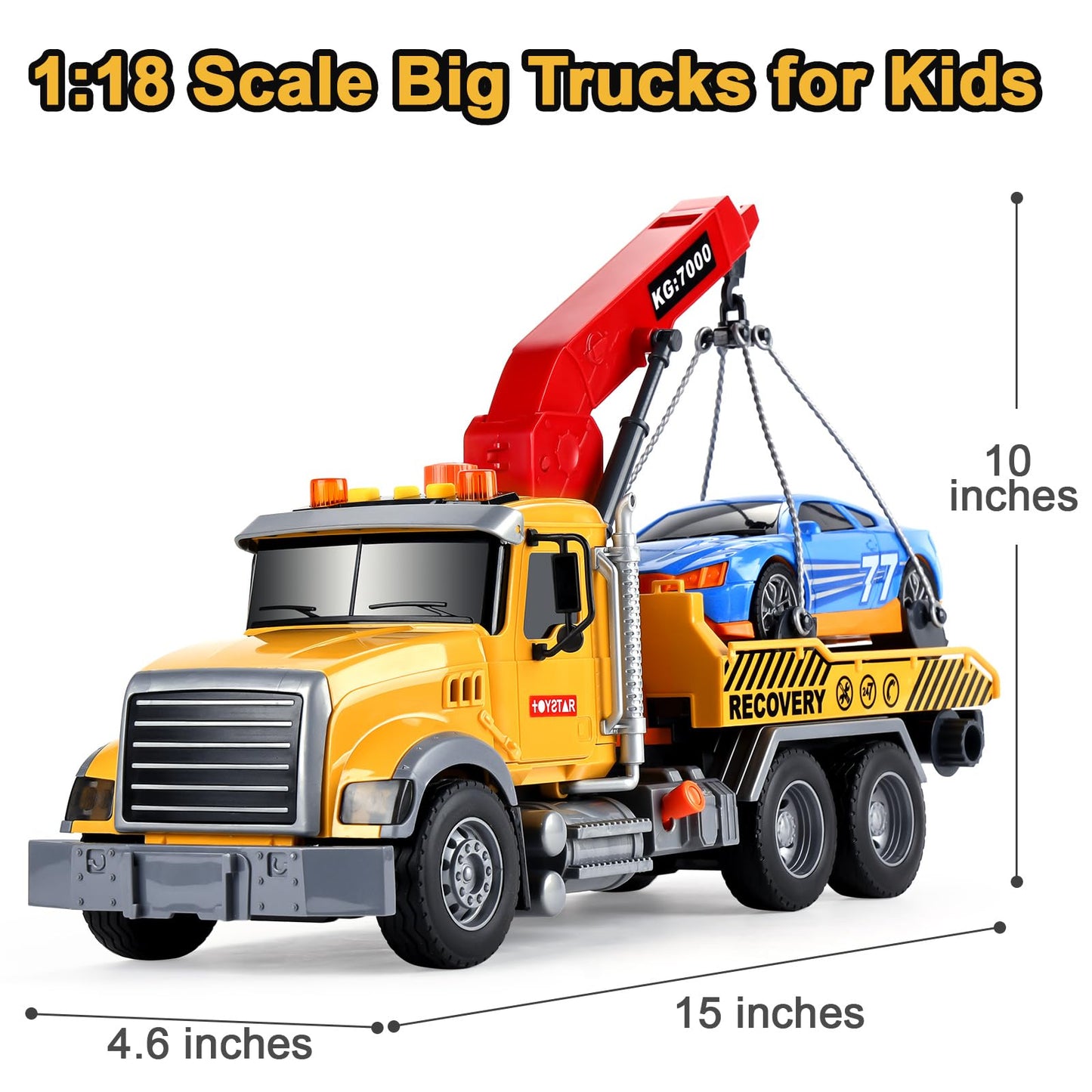 SASBSC Toy Trucks Big Tow Truck Toys for 3+ Year Old Boys with Sound and Light Friction Power Trucks Birthday Gifts for Kids Ages 3-8