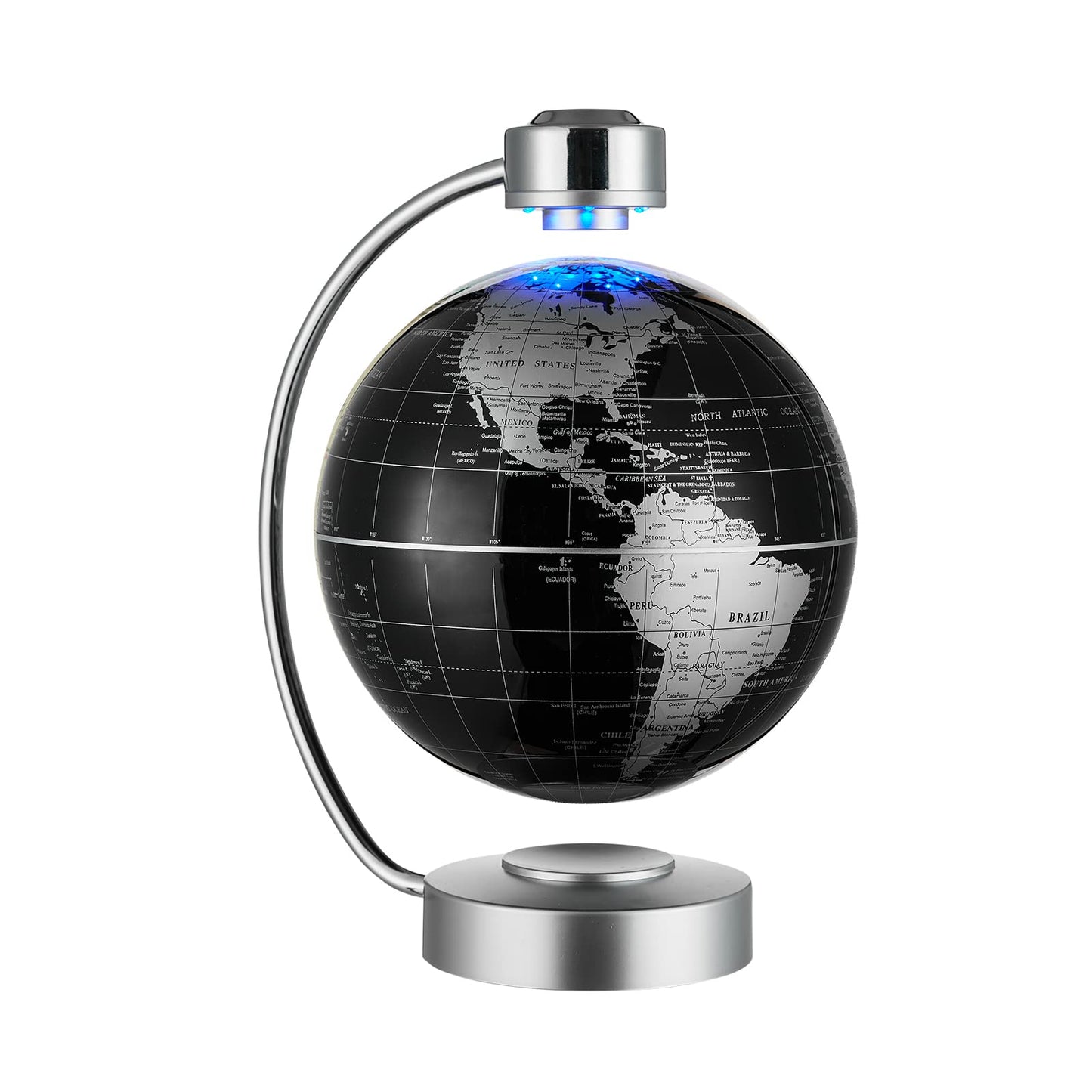 Magnetic Levitating Globe, Large 8inch Floating Globe With LED Lights, Magnetic Globe Display, Indoor Accents, Study Room Decor, Modern Decorative Ornament (Black)