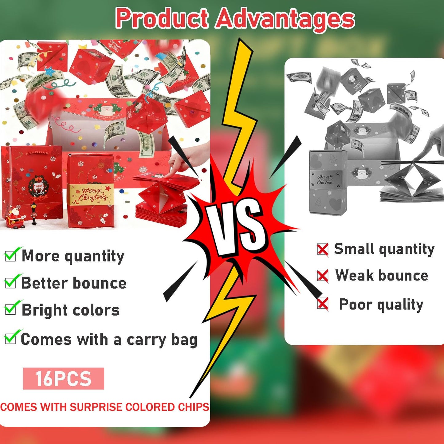 BOVVSKY 16PCS Surprise Gift Box Explosion for Money, Merry Christmas Surprise Gift Box Explosion for Money, Christmas Cash Luxury Folding Pop-Up SurpriseBox (Red)