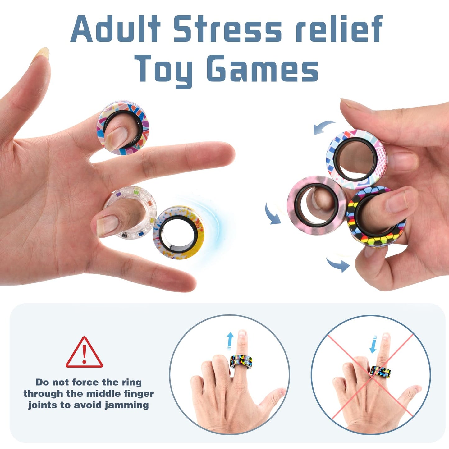 15PCS Magnetic Rings Fidget Toys for Adults,Party Favors Stocking Stuffers for Teens Boy for Teens Boy,Fidget Spinner Rings for Anxiety Relief Therapy Toys Ages 8-13, for Girls
