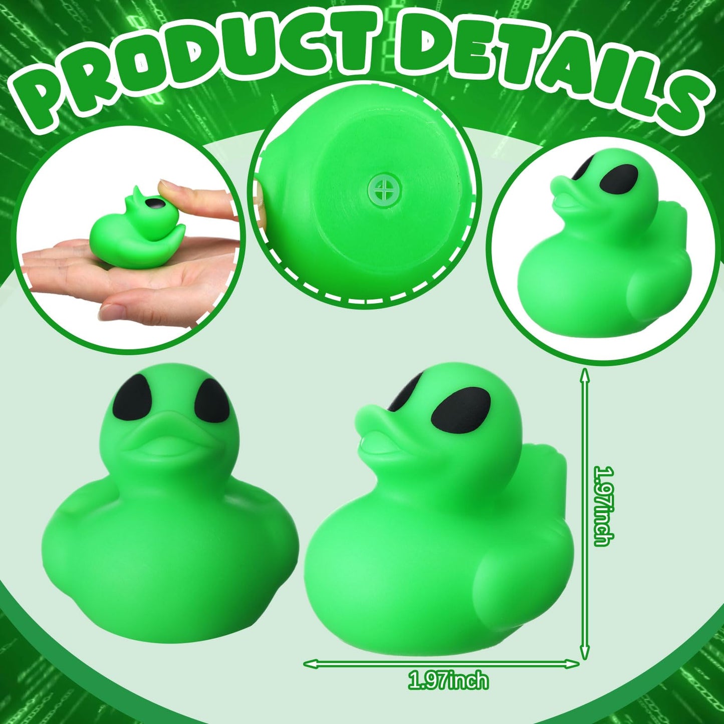 Leyndo 24 Alien Duck Figures Glow in The Dark Rubber Aliens Party Favors Decoration Green Squeaky Duck Figurine to Hide and Seek Bath Toys Bag Fillers Bulk Gifts for Space Party Supplies