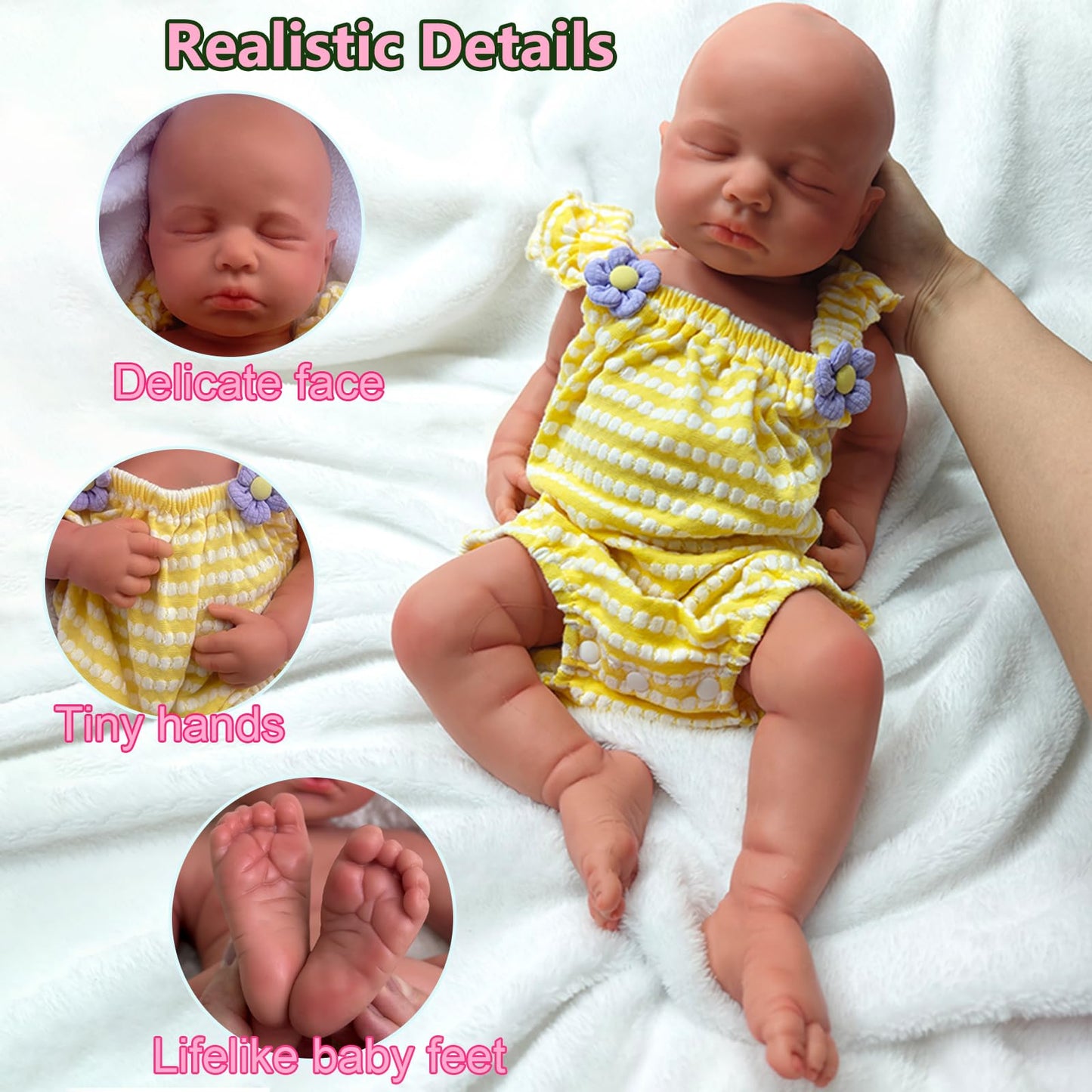 Oppaionaho 20 Inch Loulou Girl Full Body Silicone Reborn Baby Dolls Cute Newborn Baby Doll That Look Real Sleeping Babies (Tan)