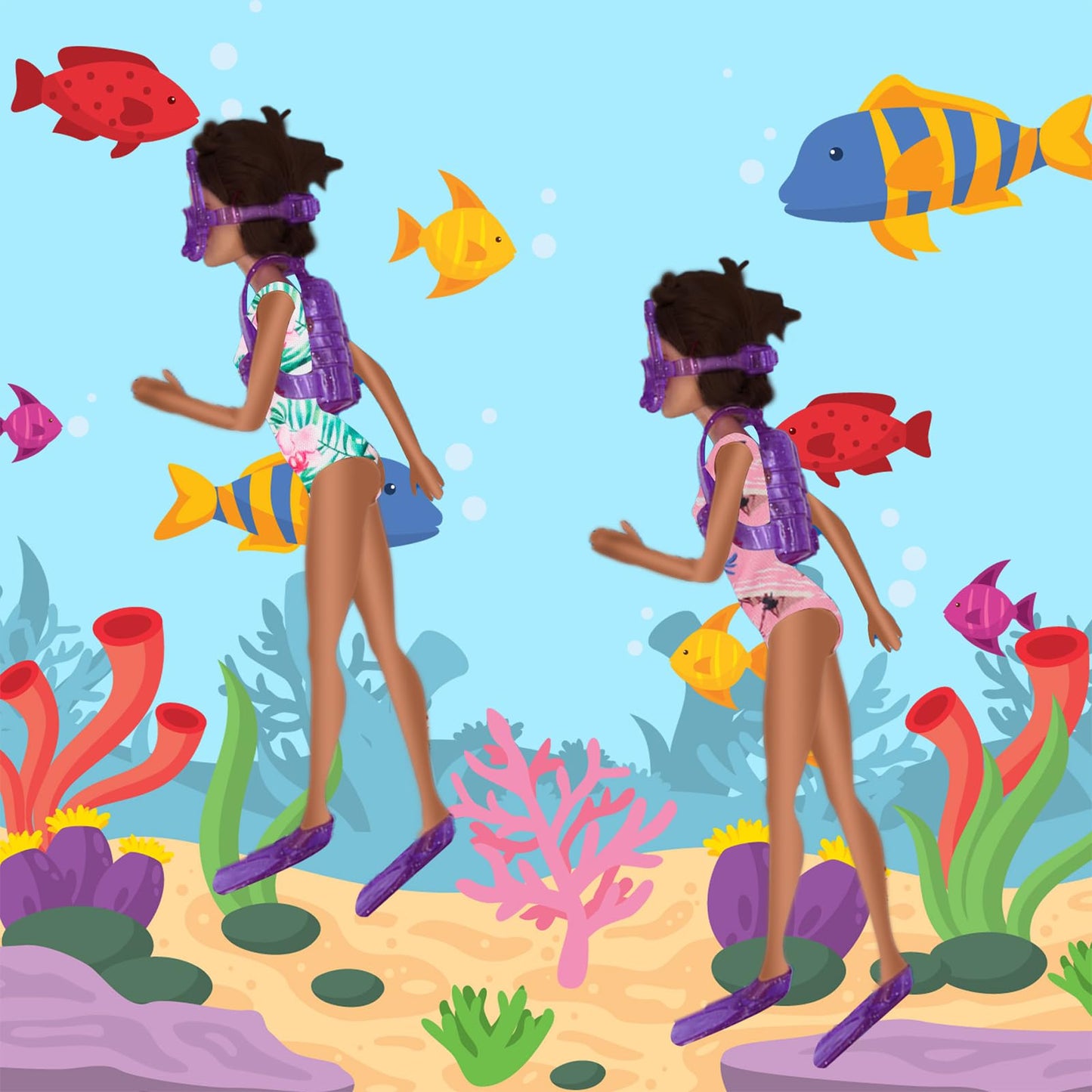 EuTengHao 36Pcs Girl Dolls Clothes Swimsuit Bikini for 11.5 inch Girl Dolls, Doll Bikini and Accessories with Diving Swimming Set Lifebuoys Beach Chair Skateboard Dolphins