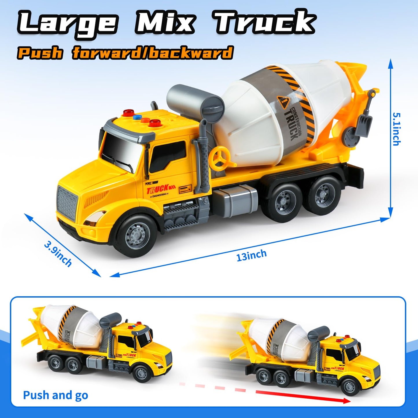 DWIRCTOYS Toddler Trucks Toys,Big Cement Mixer Toy Truck with Lights and Sounds,Truck Vehicle Boy Toy for 3 4 5 6 Year Old,Christmas Birthday Gifts for Boys & Girls