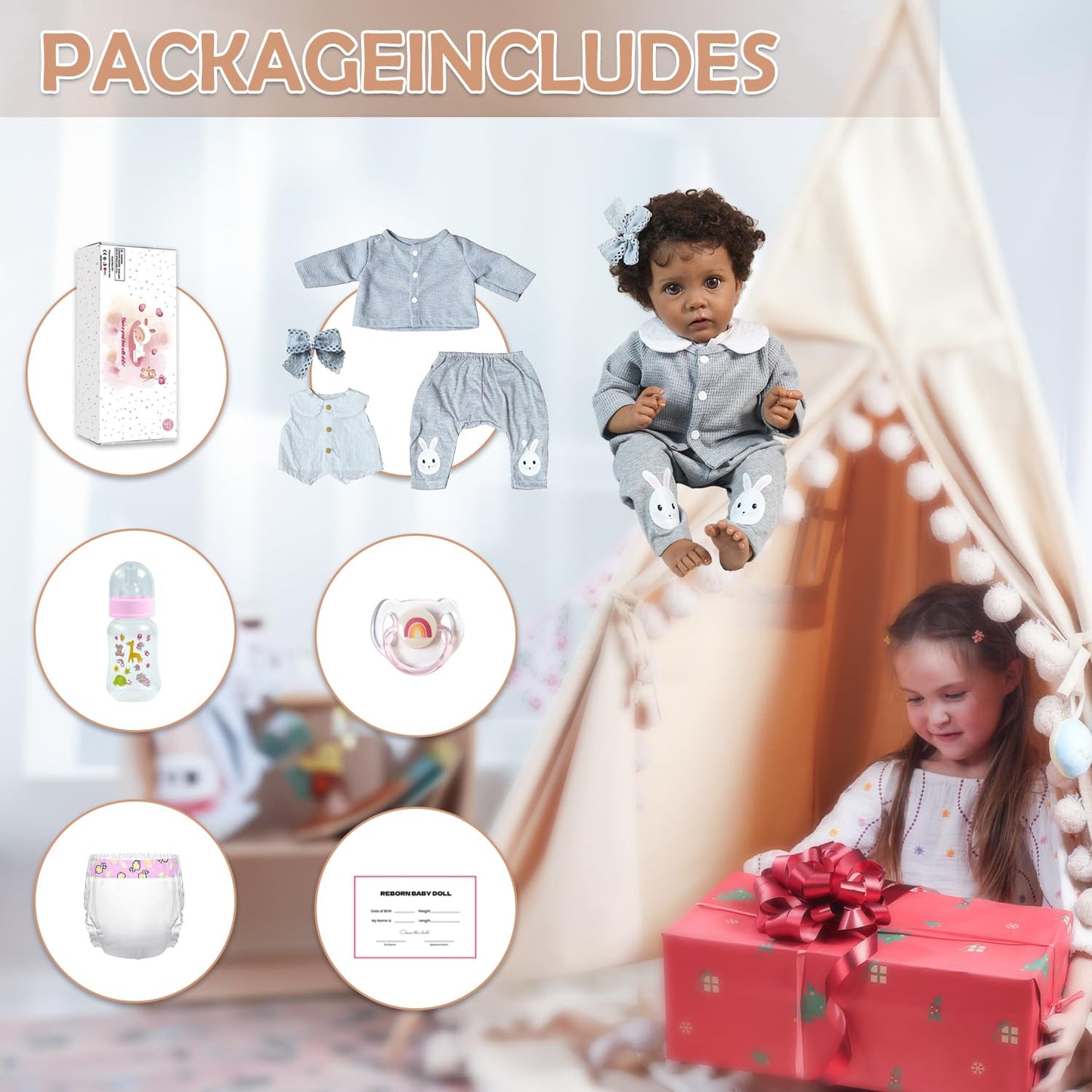 WOOROY Reborn Baby Dolls Girl Black - 20 Inch Realistic Baby Doll African American, Newborn Lifelike Real Life Girl Soft Cloth Body, Gift Set with Accessories for Kids Aged 3+