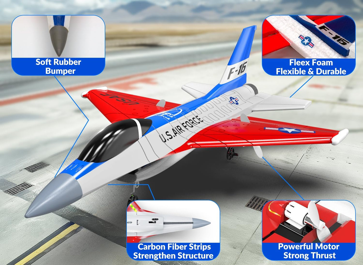 volantexrc RC Plane F-16 Fighting Falcon - 2.4Ghz 2CH Remote Control Airplane Jet Fighter Ready to Fly with Cool Lights, for Beginners,Adults (762-4)