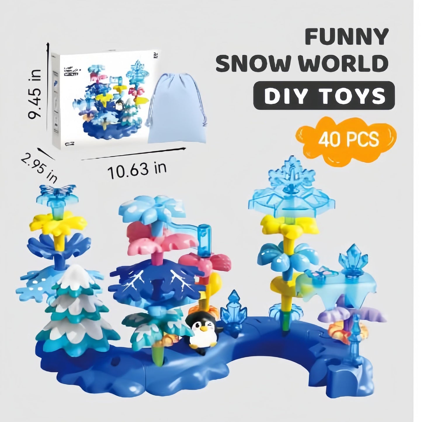 PSDVAYI Toys for 3 4 5 6 Years Old Toddlers, Snow Garden Stacking Toys,40 PCS DIY Building Blocks, STEM Educational Preschool Kindergarten Toy, Christmas Birthday Easter Gift with Storage Bag