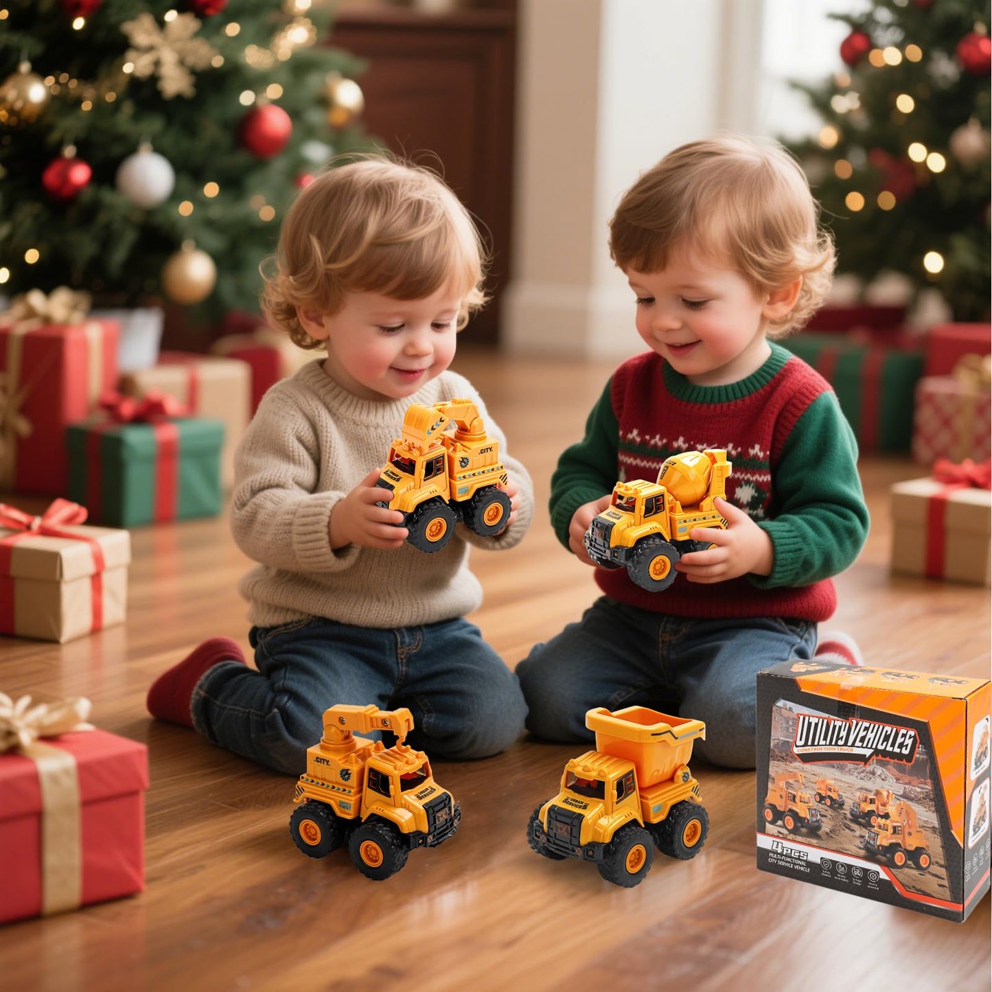 Lovinkiki Construction Truck Toys for Toddlers 1-3, Push and Go Toy Vehicles Set with Mixer, Dump Truck, Excavator, Bulldozer, Friction Powered Cars for Boys and Girls, Gift for 2 3 4 5 Year Old Kids