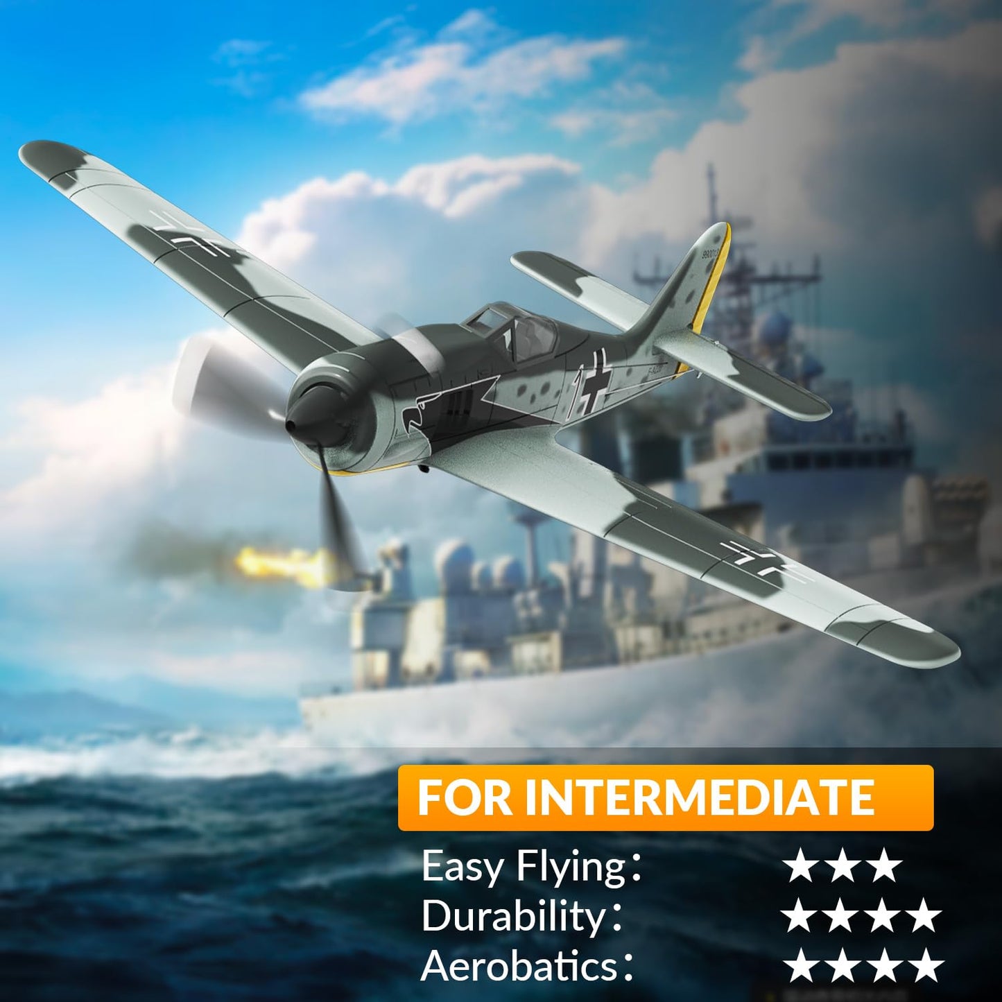 volantexrc RC Plane FW190 Fighter 4CH Remote Control Airplane RTF with Aileron, Gyro, Aerobatics & 3 Modes to Fly, Hobby Radio Controlled Warbird Aircraft for Adults, Beginners (761-17)