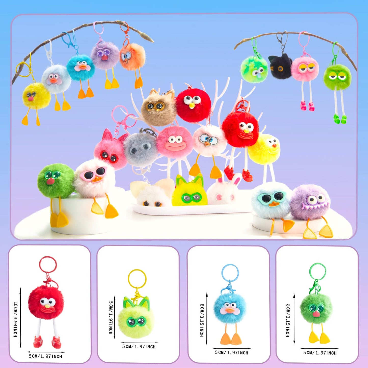 24 PCs Party Favors Keychains - Fuzzy Keychain Cute for Birthday Party Favors for Kids 8-12 Goodie Bags Stuffers for Kids End of Year Student Gifts from Teacher 5th Grade Graduation Gifts