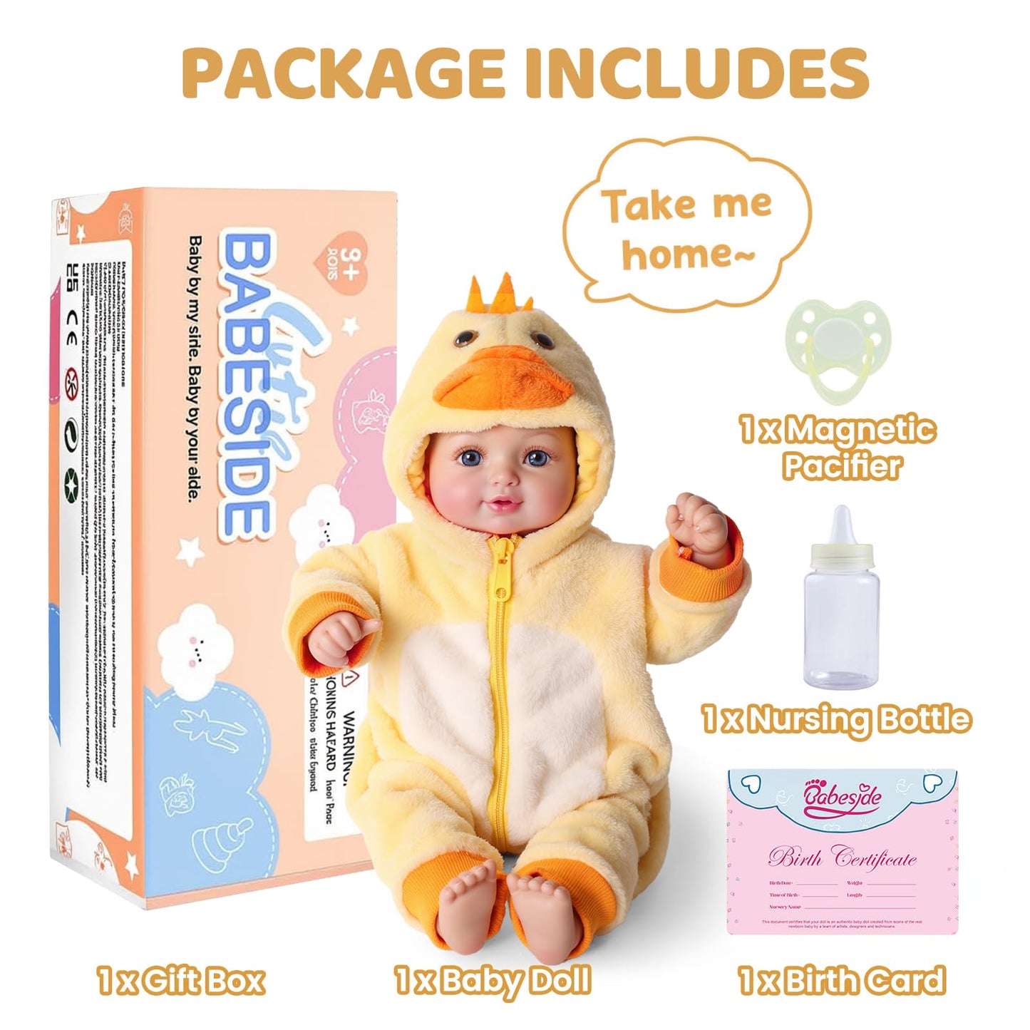 BABESIDE Value 5-Piece Realistic Baby Doll Set – Includes 15-Inch Soft Body Doll, Outfit, Bottle, Magnetic Pacifier & Birth Certificate – Ideal Gift for Kids 3+, Birthday, Pretend Play