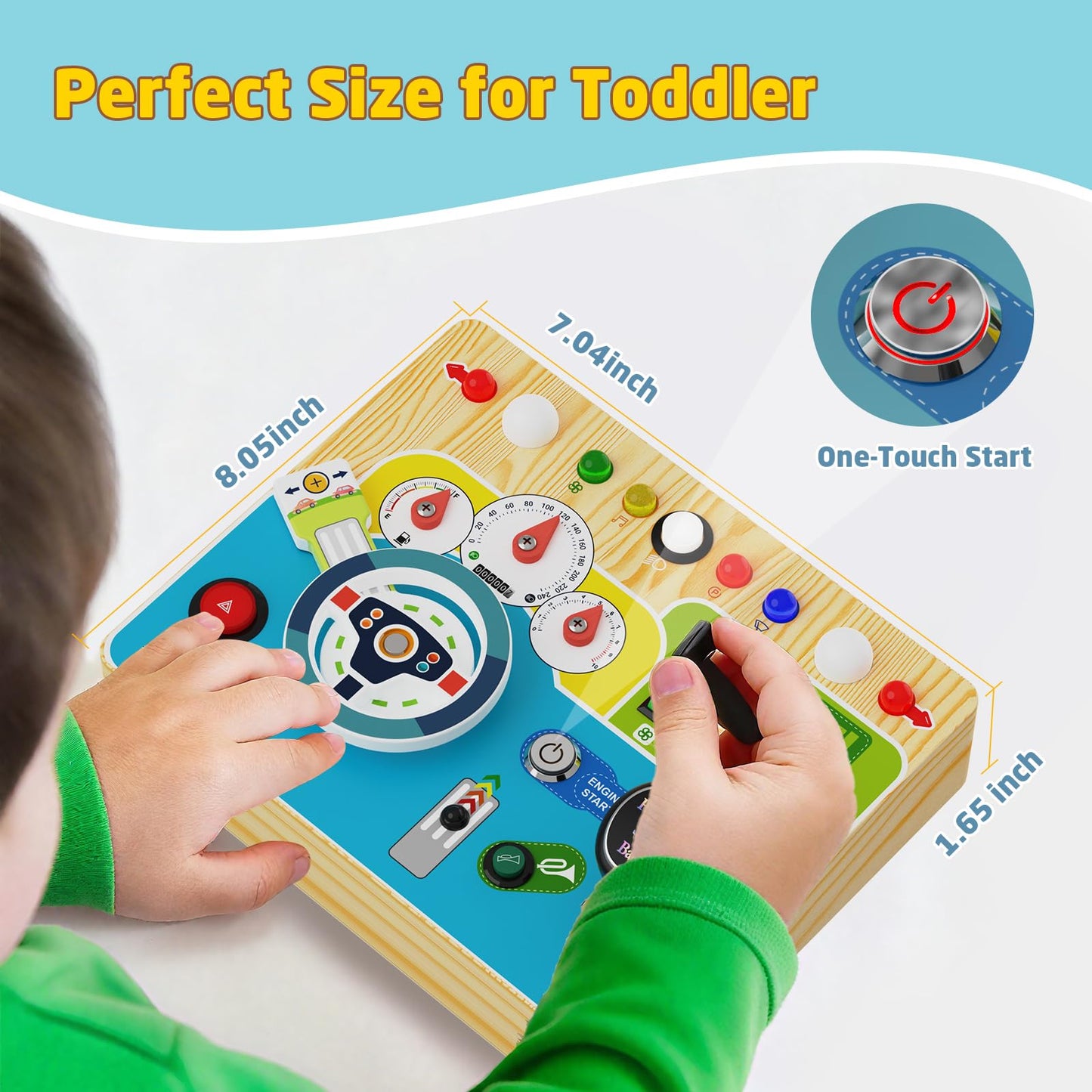 Busy Board With Led Light - Montessori Busy Board Wooden Sensory Toys for Toddlers 1 2 3 Years Old, Educational Baby Fidget Boards Toy, Creative Birthday Christmas Gifts for 1-3 2-3 3-4 Year Old Boys