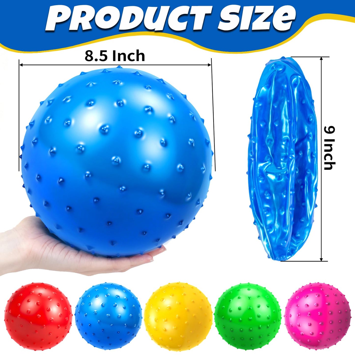 Hymaz 20Pcs Bouncy Balls for Kids Toddlers, 9 Inch Sensory Balls Spiky Massage Stress Ball Bulk with Air Pump, Indoor Outdoor Adult Sports Sensory Toys & Kids Fun Beach Party Favors
