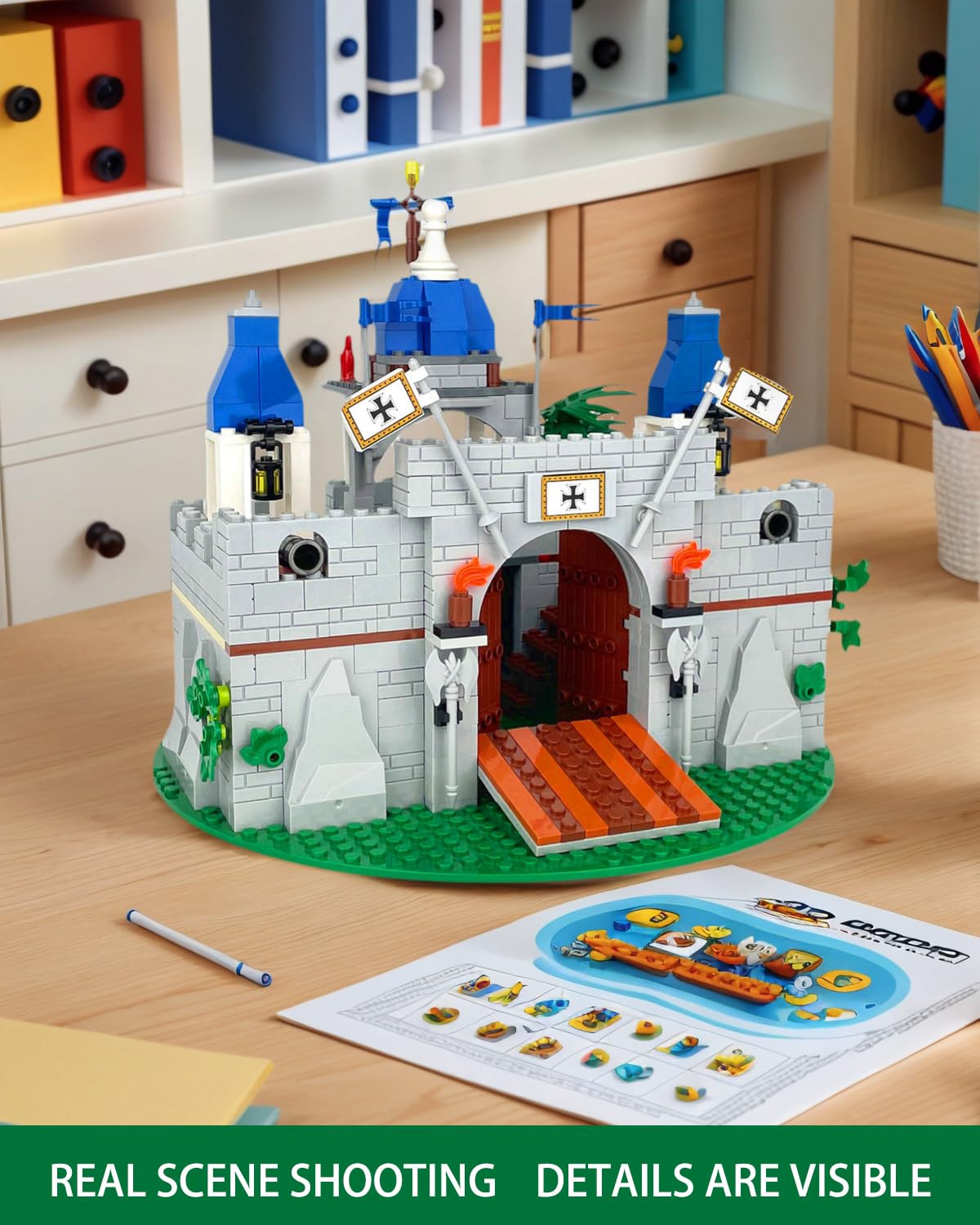 Piegricdiat Medieval Knight Castle Building Blocks Set – Comes with 12 Knights Figures , Compatible with Lego Medieval Town Square House Toys , for Adults & Children Ages 6+
